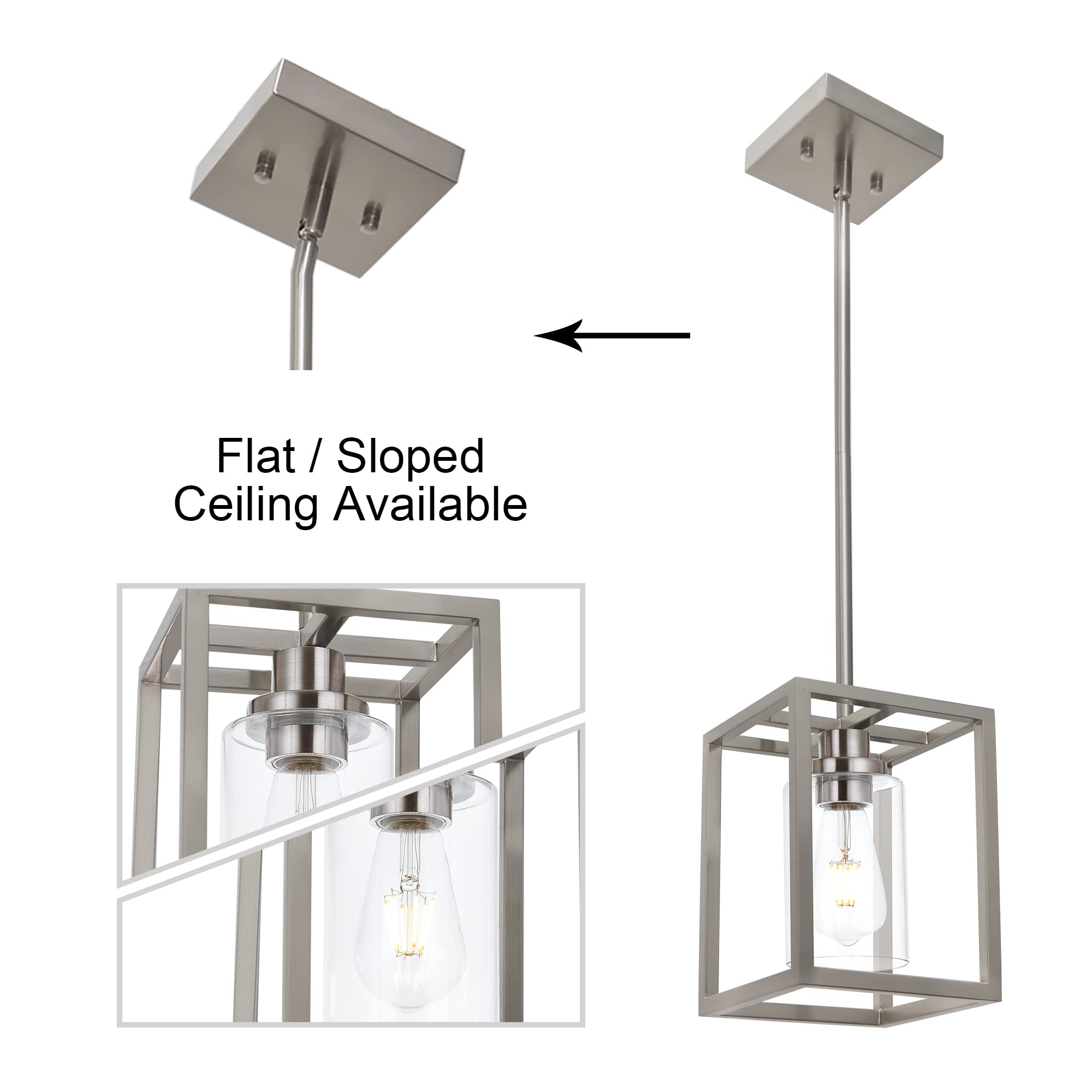 MELUCEE Black Chandeliers Rectangle 5 Lights Dining Room Lighting Fixtures Hanging Over Table, Kitchen Island Lighting Linear Pendant Light Ceiling with Clear Glass Shade and Brushed Brass Socket