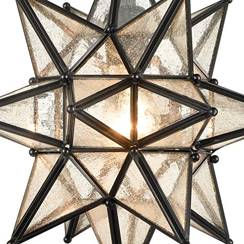 Moravian Star Pendant Light 20-Inch Large Hanging Ceiling Light Modern Gold Finish with Seeded Glass Adjustable Chain