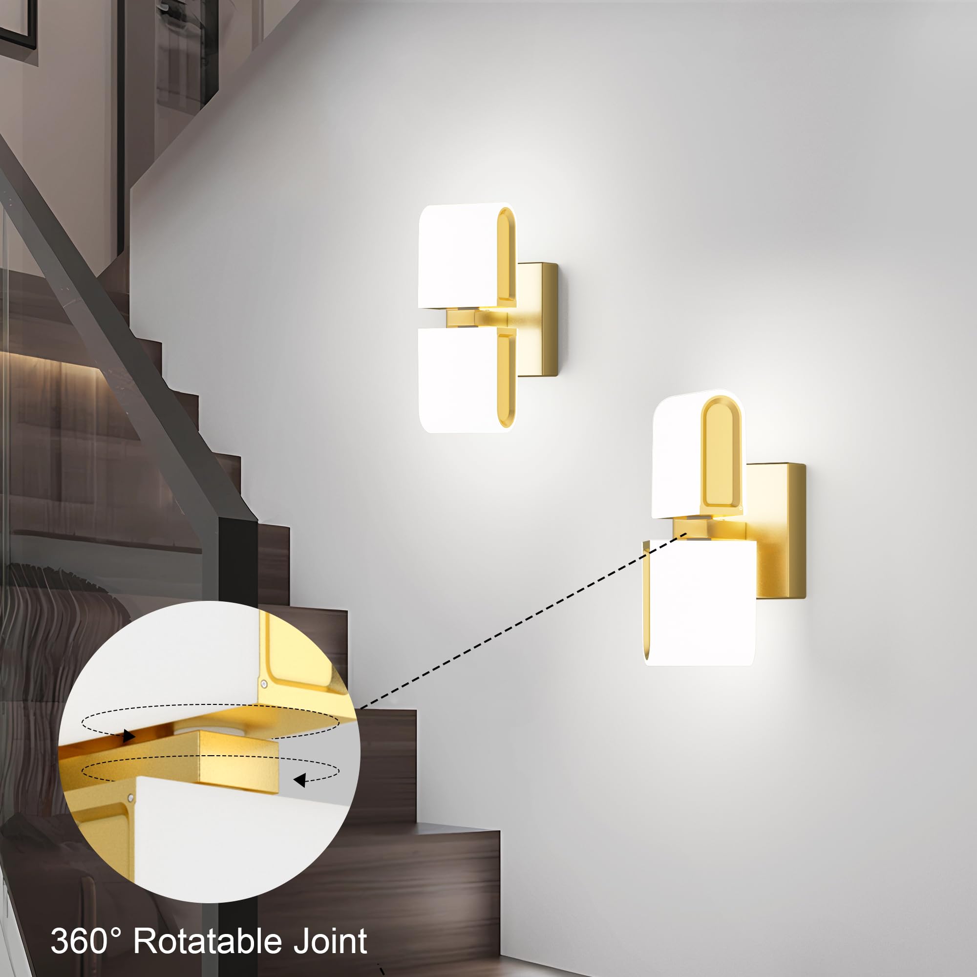 Gold Sconces Wall Lighting Hardwired Modern LED Wall Sconces Indoor Wall Light for Living Room Hallway 6000K White Light