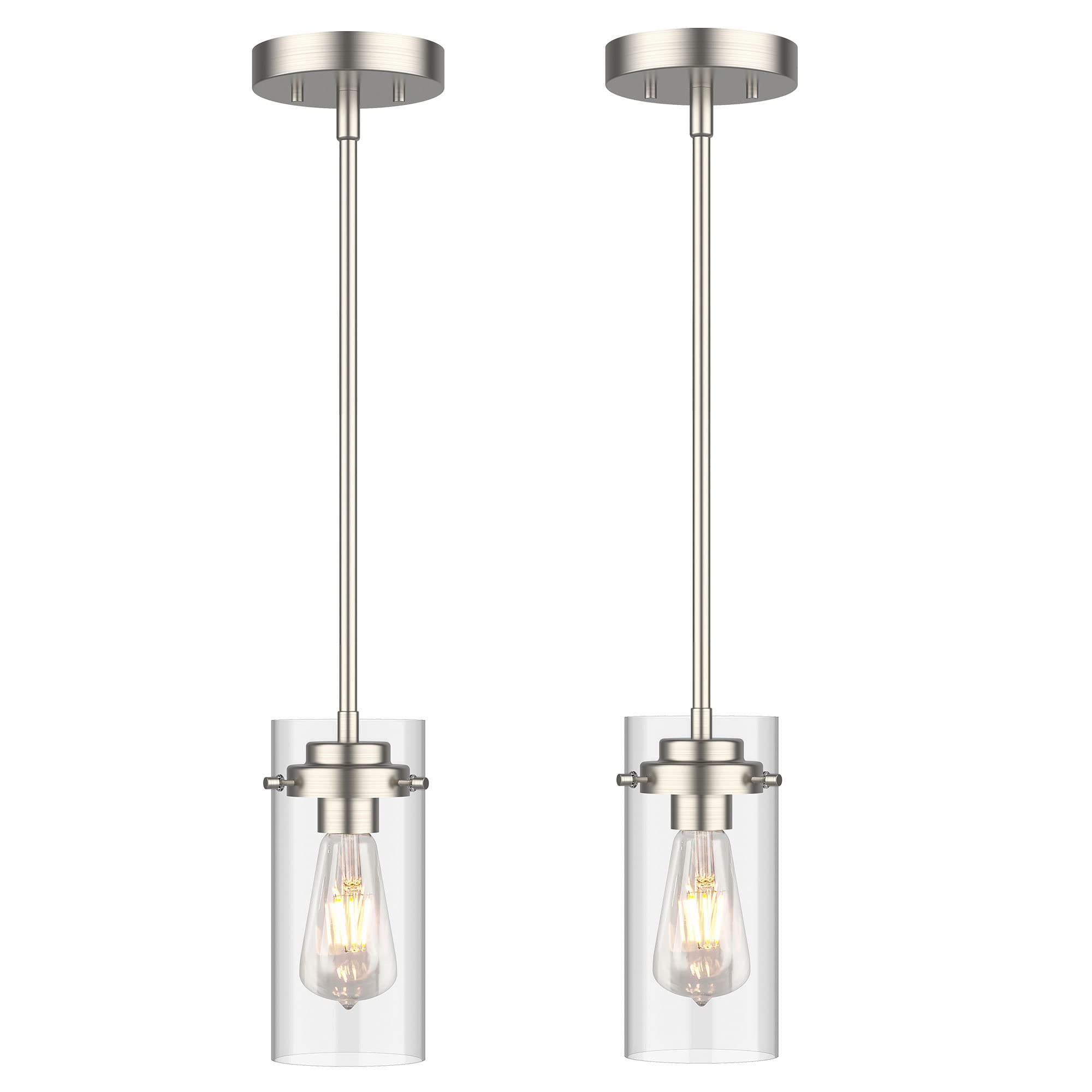 Pendant Light (2 Packs), Kitchen Lights Ceiling Hanging, Kitchen Light Fixtures Brushed Nickel Finish, Farmhouse Pendant Lighting for Kitchen Island Room-PDA1353-B-BNK