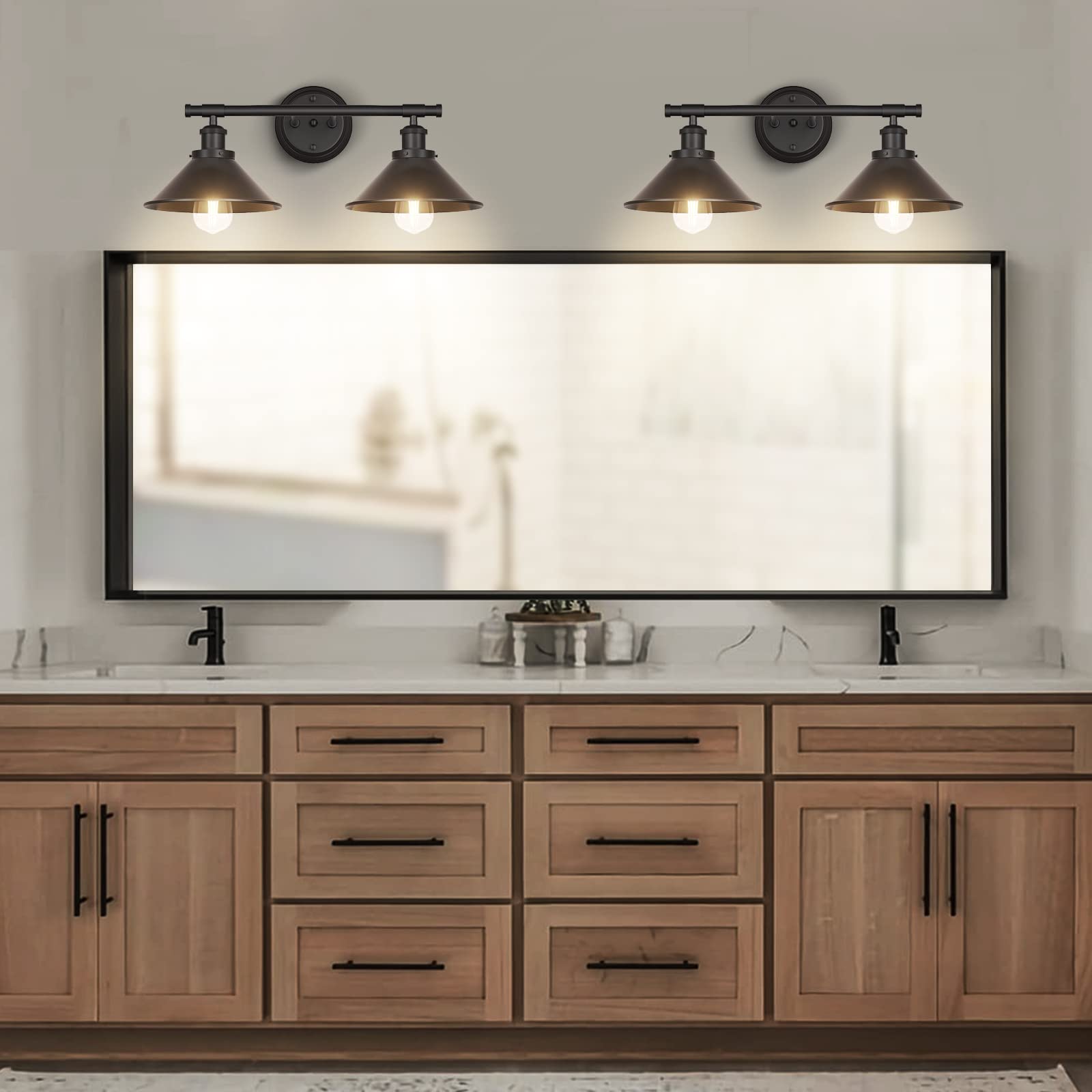 Black 2-Light Vanity Wall Sconce Lighting, Farmhouse Bathroom Wall Light Fixtures Over Mirror, Industrial Rustic Indoor Bathroom Vanity Lights for Cabinet Dressing Table Living Room