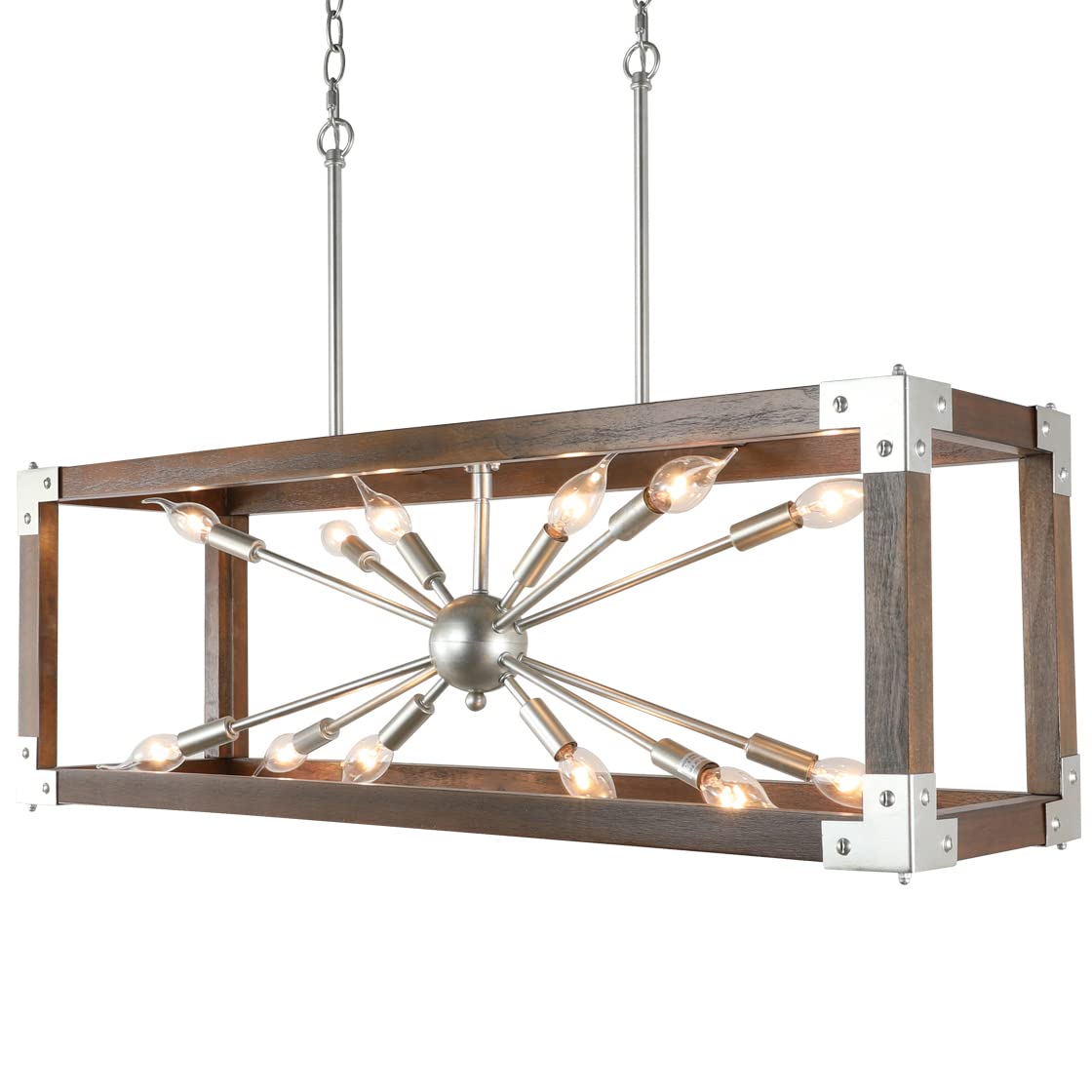 Kitchen Island Light Fixtures Dining Room Distressed White Rectangular Modern Farmhouse Chandelier, 3-Light Metal Rustic French Country Pendant Lighting Ceiling Light Hanging Lamp, No Wood