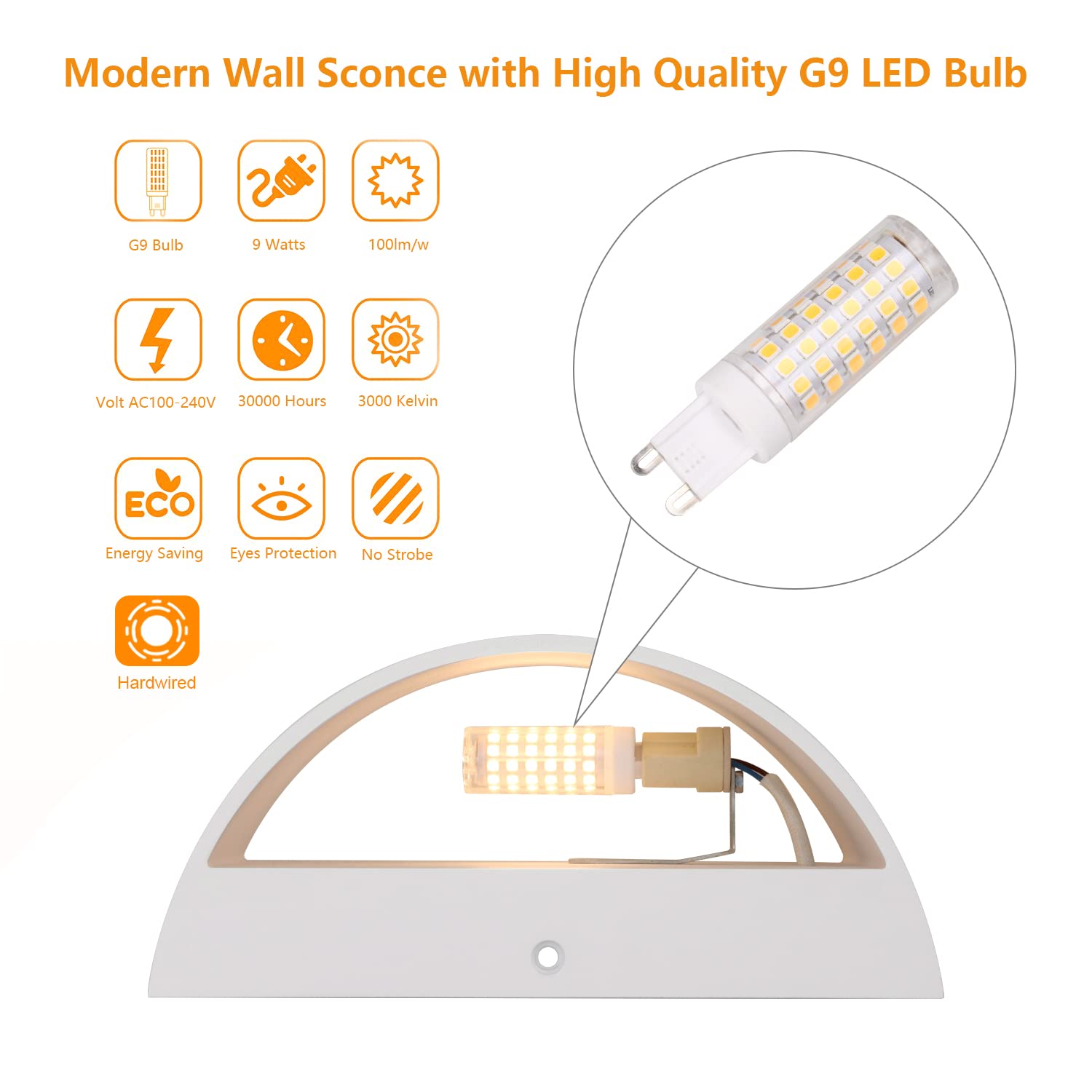 Black Modern LED Wall Sconce Indoor Wall Lights 1 Pack Hardwired Up and Down Wall Mount Light for Living Room Bedroom Hallway Corridor Conservatory Warm White 3000K(with G9 Bulbs)