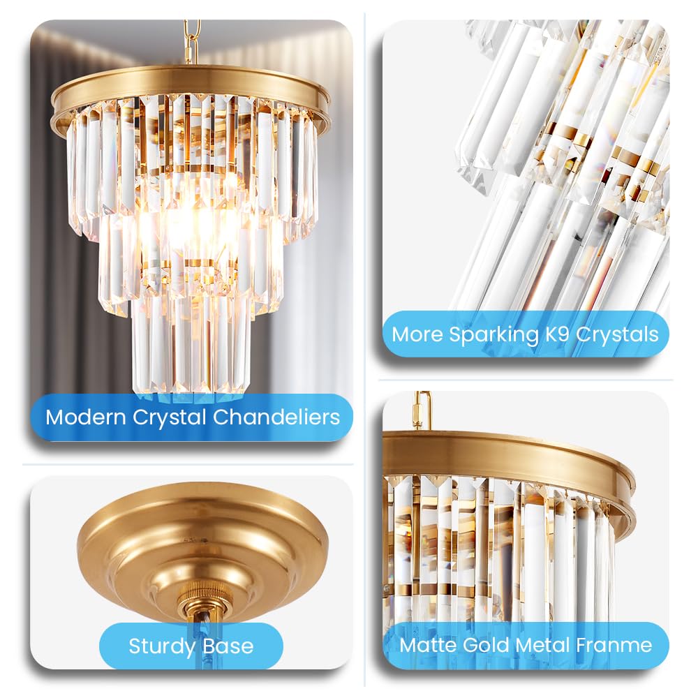 Modern Crystal Gold Pendant Light Fixtures for Kitchen Island Luxury Gold Chandelier Perfect for Dining Room, Bedroom, Kitchen, Living Room