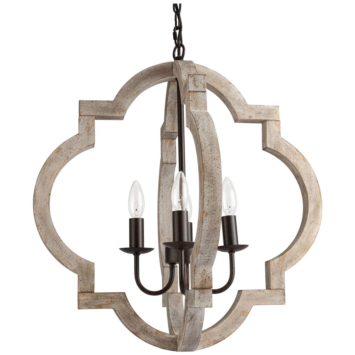 Farmhouse Wood Chandelier Geometric Lantern Pendant Light 4-Light for Indoor Kitchen Island Dining Living Room Foyer