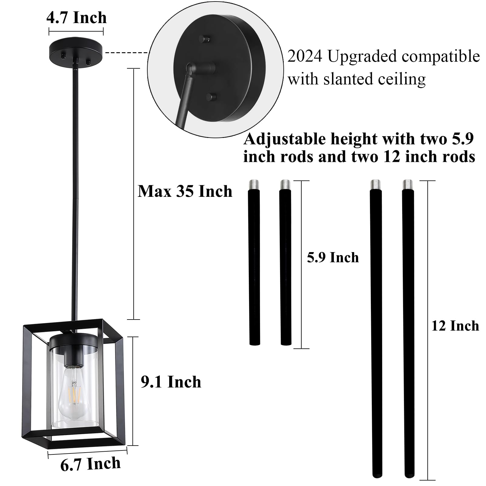 Black Kitchen Island Pendant Light,1-Light Modern Hanging Pendant Light Fixtures with Metal Cage and Clear Glass Shade,Pendant Lighting for Entryway Living Room Bedroom