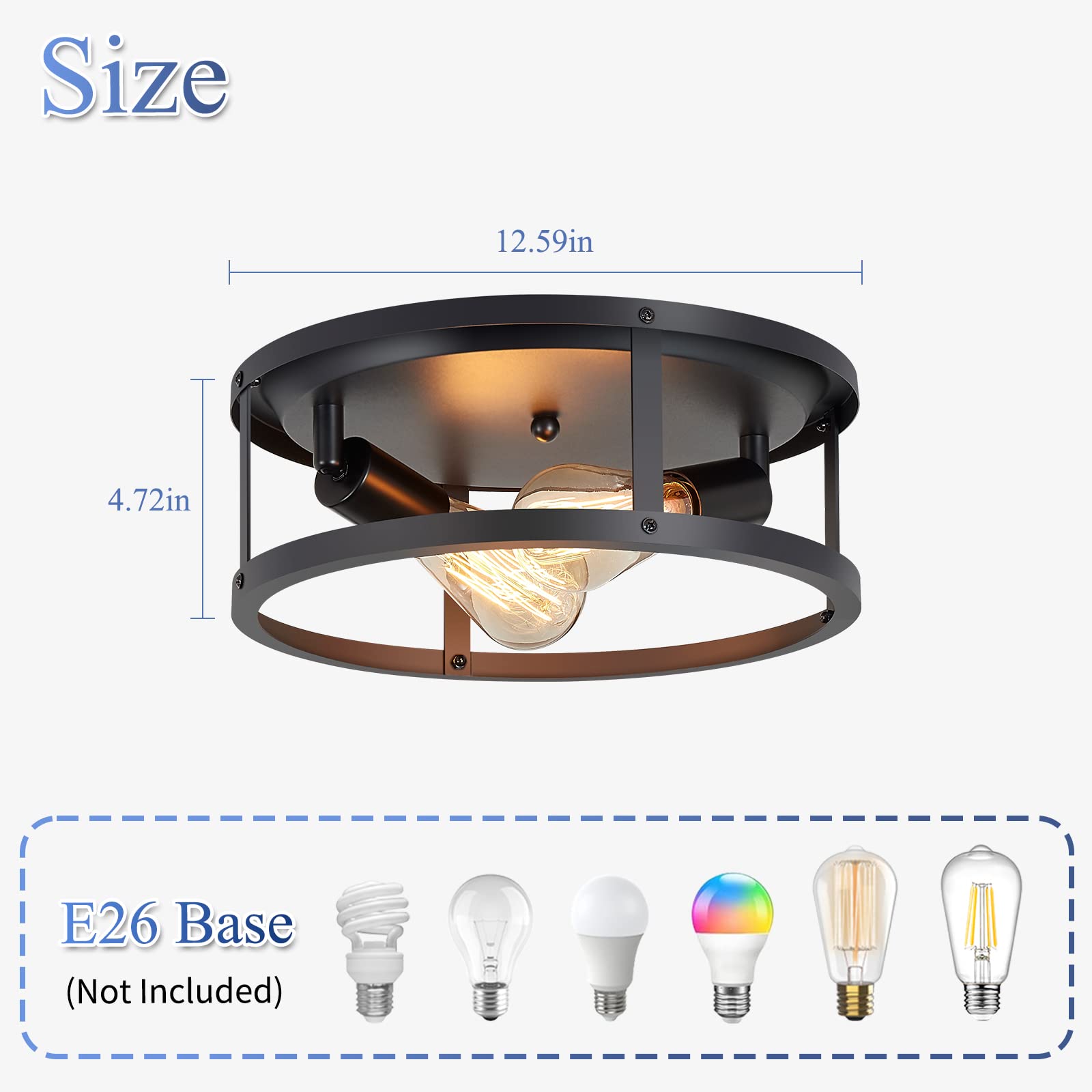 3-Light Semi Flush Mount Ceiling Light,Farmhouse Flush Mount Light Fixture,Industrial Ceiling Light Black Metal Cage Ceiling Lighting for Kitchen Foyer Hallway Entryway 2 Pack