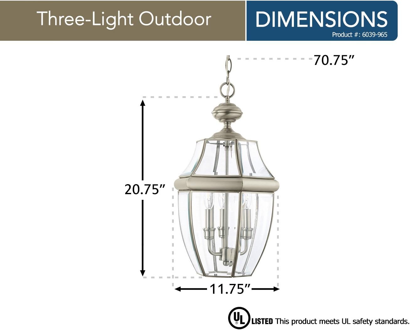 Outdoor Pendant Lantern Outside Fixture, Three - Light, Gray