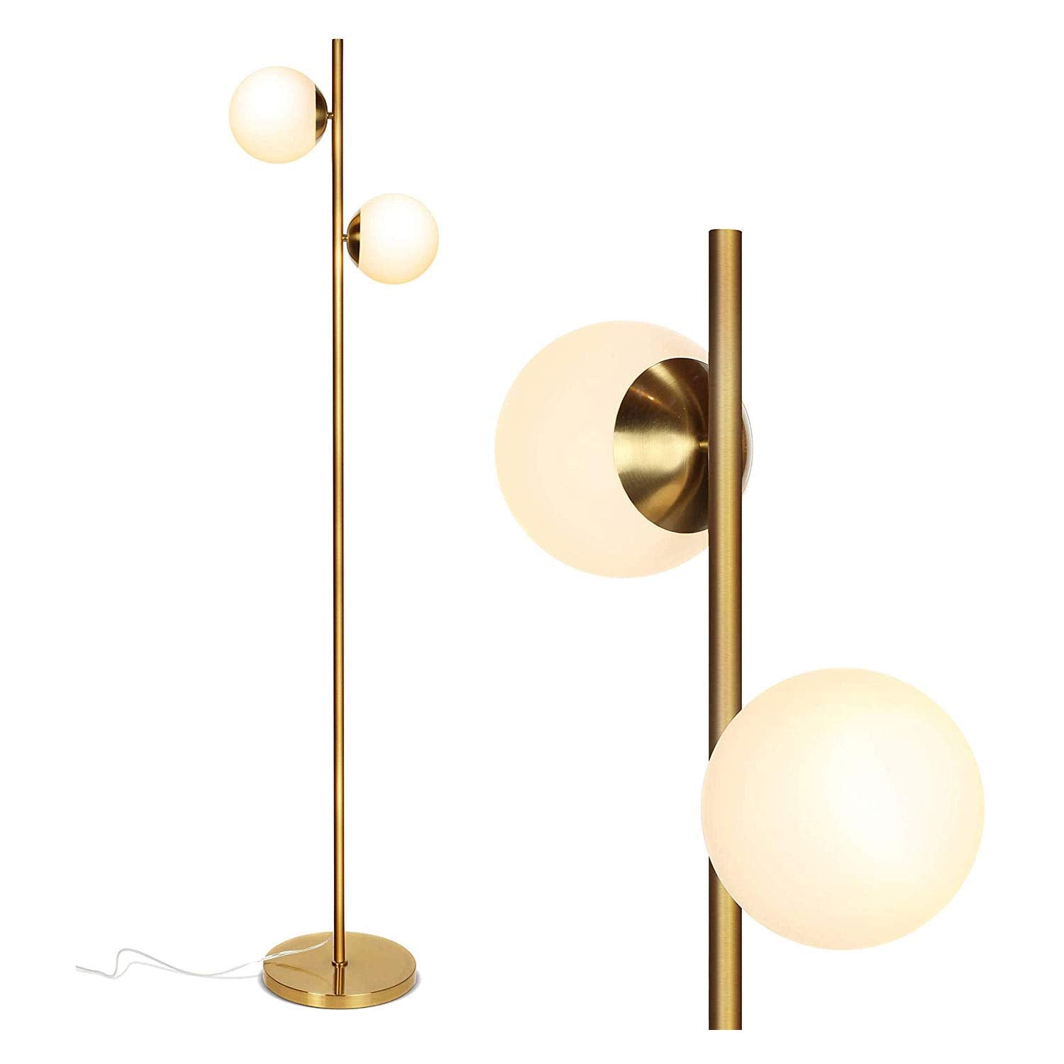 Brightech Sphere - Mid Century Modern 2 Globe Floor Lamp for Living Room Bright Lighting - Contemporary LED Standing Light for Bedrooms & Offices - Black Indoor Pole Light