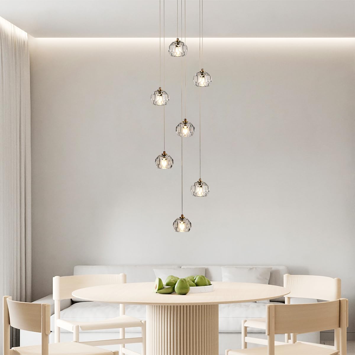 3-Light Cut Pendant Light Fixtures, 9W Brass Ceiling Pendant Lighting, Clear Prism Crystal Hanging Lamps LED Lights for Kitchen Island Dining Room