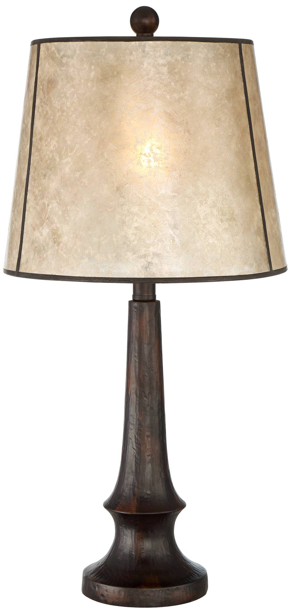 Industrial Rustic Farmhouse Table Lamp 25" High Aged Bronze Brown Beige Mica Tapered Drum Shade Decor for Bedroom Living Room House Home Bedside Nightstand Office Family