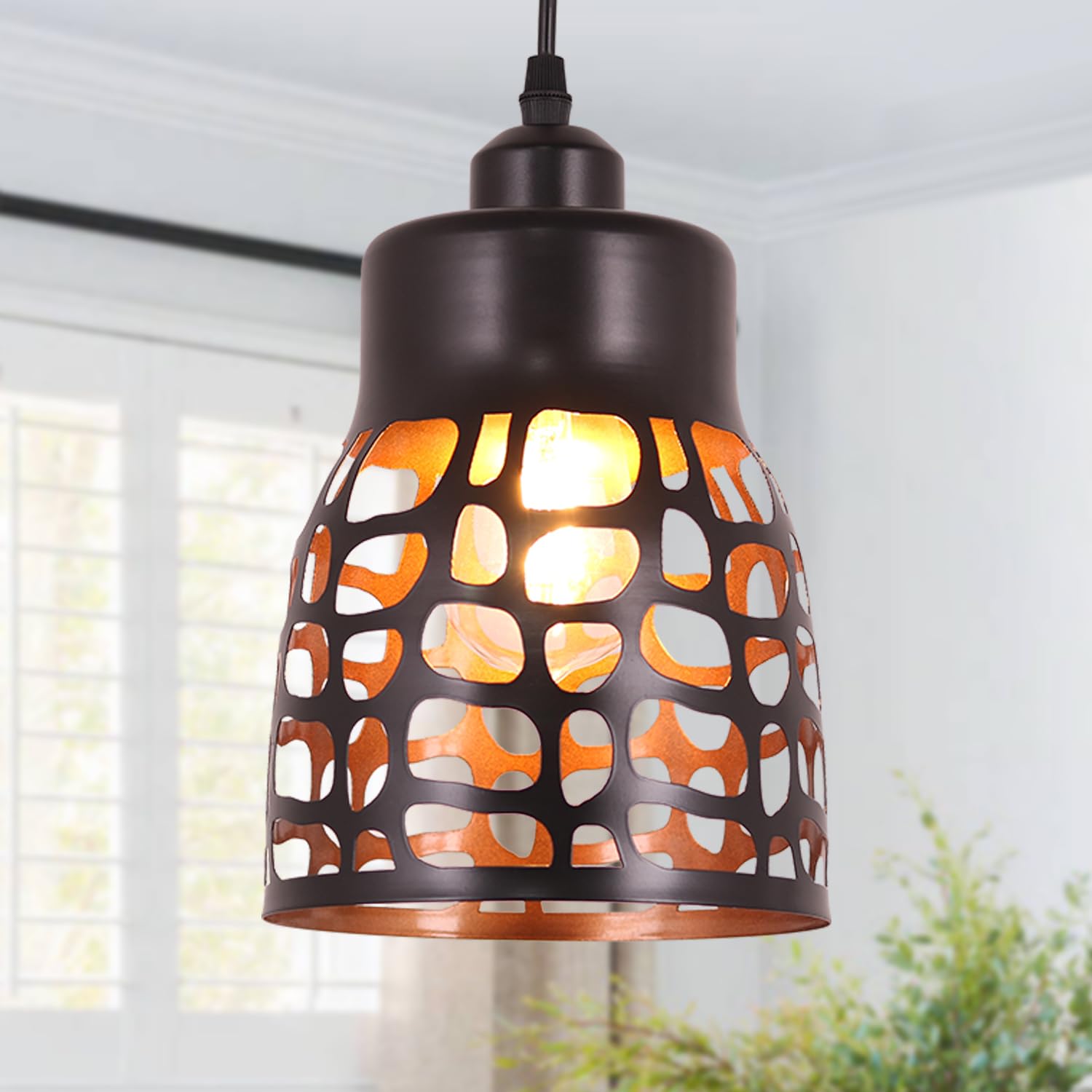 Pendant Light Industrial Vintage Pendant Lamp Retro Farmhouse Ceiling Hanging Light Fixture Black Metal Creative Geometric Diamond Shade Pendant Lighting for Kitchen Island