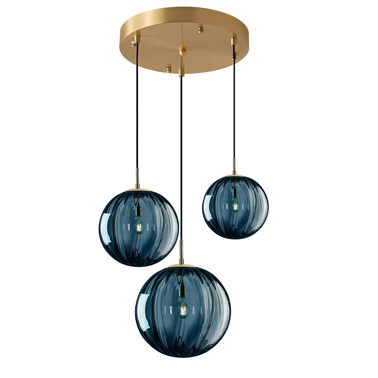 3 Light Cluster Gold Pendant Lighting Glass Globe Cluster Chandelier Vintage Multi Pendant Light Mid Century Modern Stairwell Lighting Brass Chandeliers for Dining Room