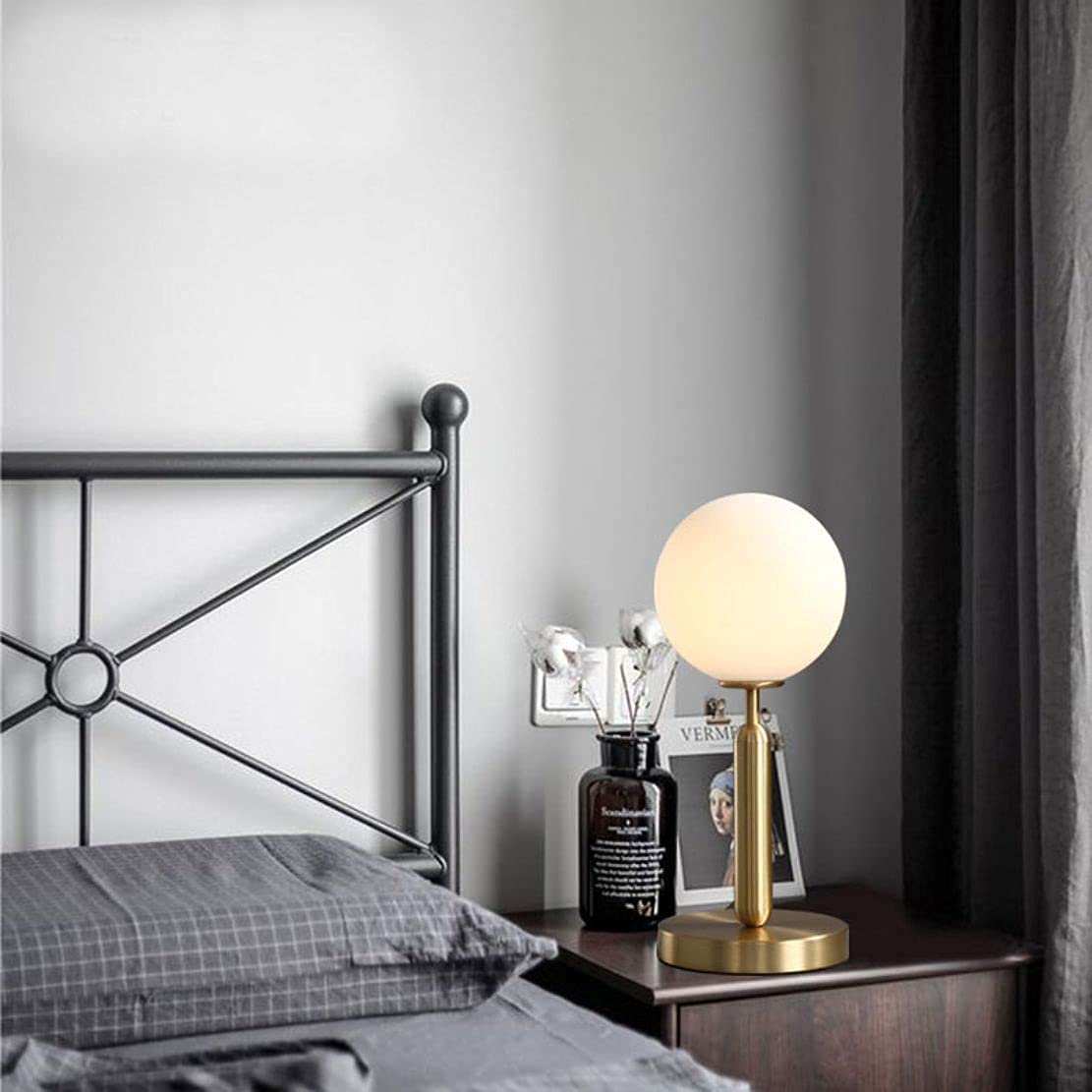 Modern Bedside Night Lamp Mini Gold Table Light Metal Brass Finished Bedside Desk Lamp with Milky White Shade for Living Room Bedroom (Bronze, Oval)