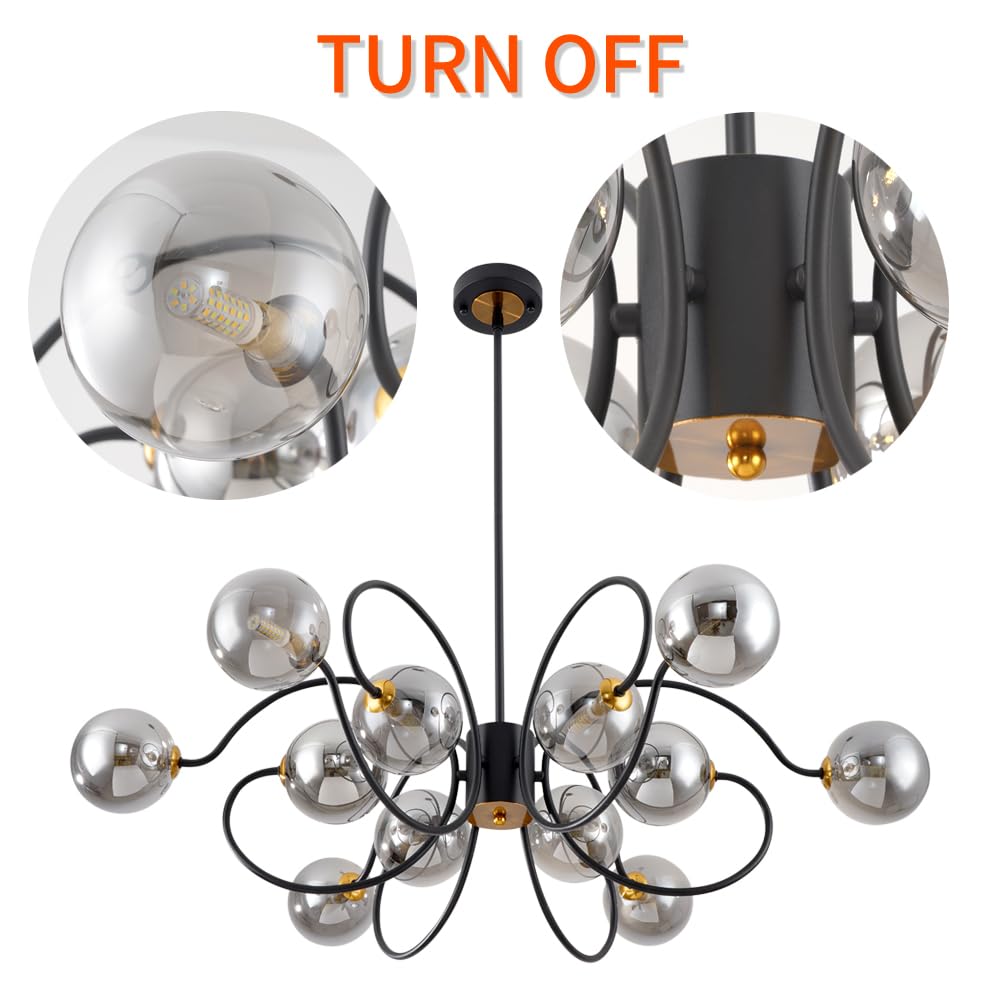 Modern Mid Centur 6 Light Semi Flush Mount Ceiling Lighting Fixture for Living Room Bedroom Dining Room Hallway Kitchen Office,Minimalist Gold and Black Sputnik Chandelier