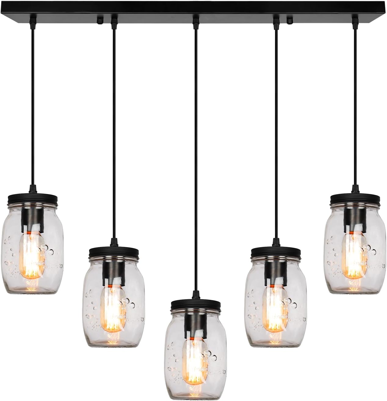 Glass Mason Jar Light Fixtures Single Pendant Ceiling Light 1-Light Flush Mount Black Country Farmhouse Lights for Kitchen Dining Room Foyer Stairway Hallway Entryway Porch…