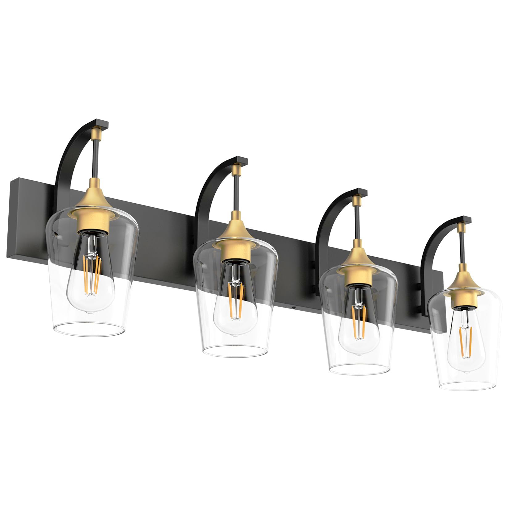 Matte Black Bathroom Vanity Light 4-Lights Industrial Black Vanity Lights Clear Glass Vintage Edison Matte Black Wall Mount Light Fixtures for Bathroom