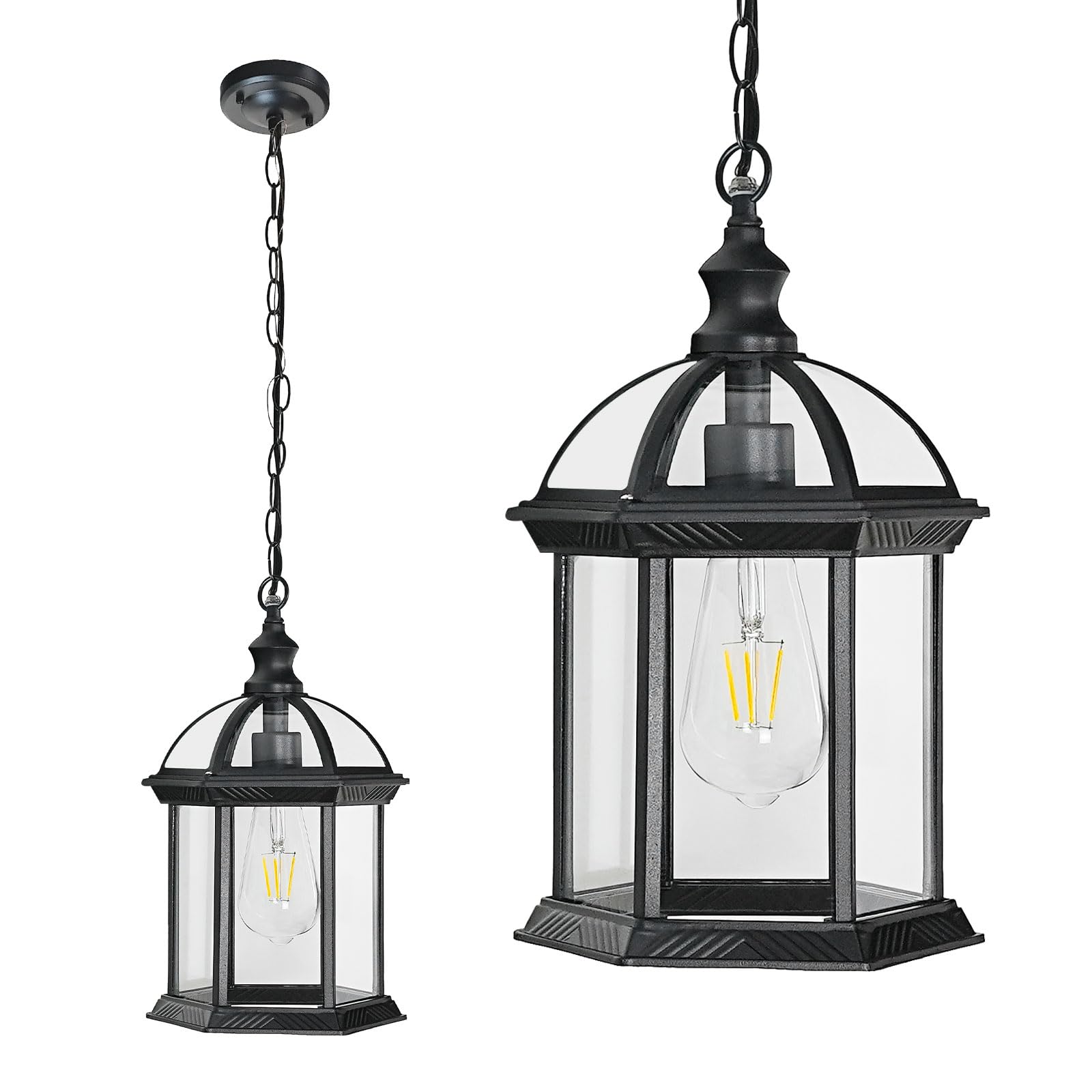 Outdoor Pendant Light for Porch Patio Courtyard Entryway Doorway Hallway, Waterproof Anti-Rust Exterior Pendant Lights Adjustable Chain Black Outdoor Hanging Ceiling Chandelier (1 Pack)