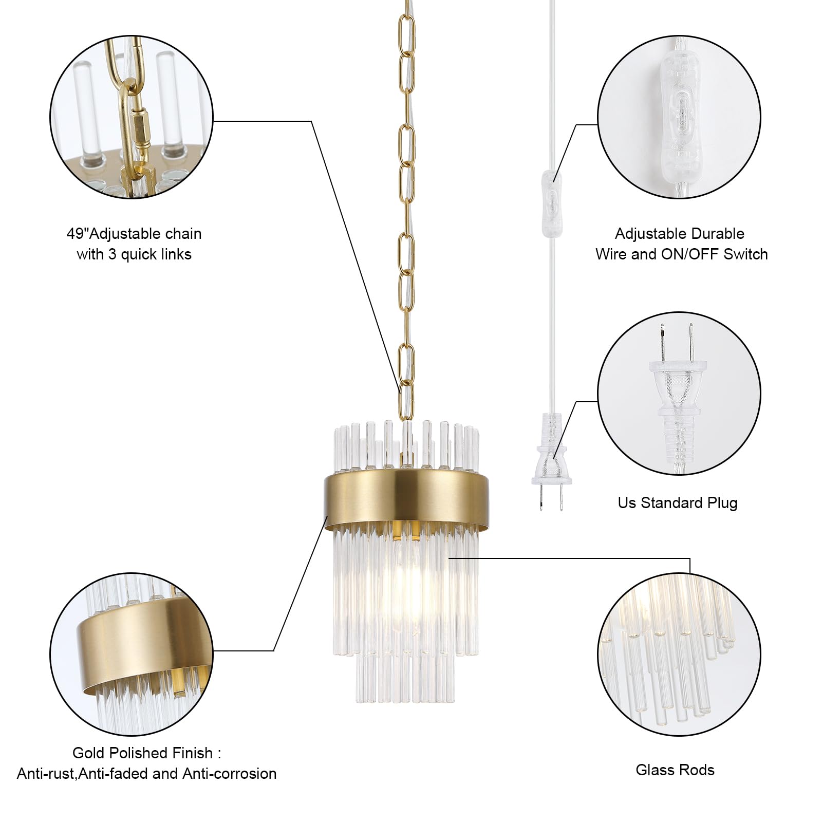 Pendant Lights Kitchen Island Gold 3 Pack,Crystal Pendant Light Fixtures Over Table, Mini Brass Dining Room 1-Light Chandelier,Modern Adjustable Cord Hanging Lamp for Bedroom,Sink