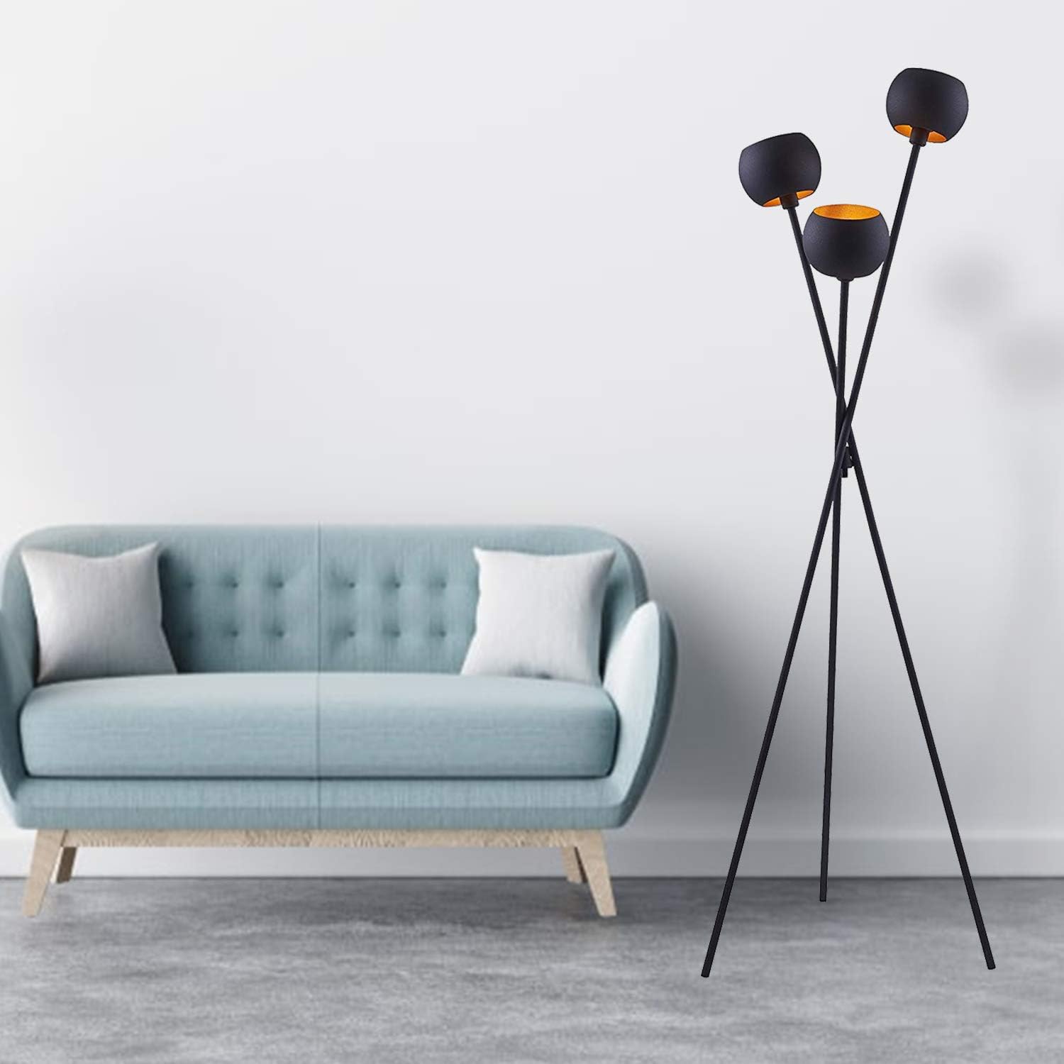 Tripod Floor Lamp - Black Modern Floor Lamp with 3 Matte Black Globe Head & Interwining Tripod Legs Perfect for Mid-Century Living Room and Bedroom