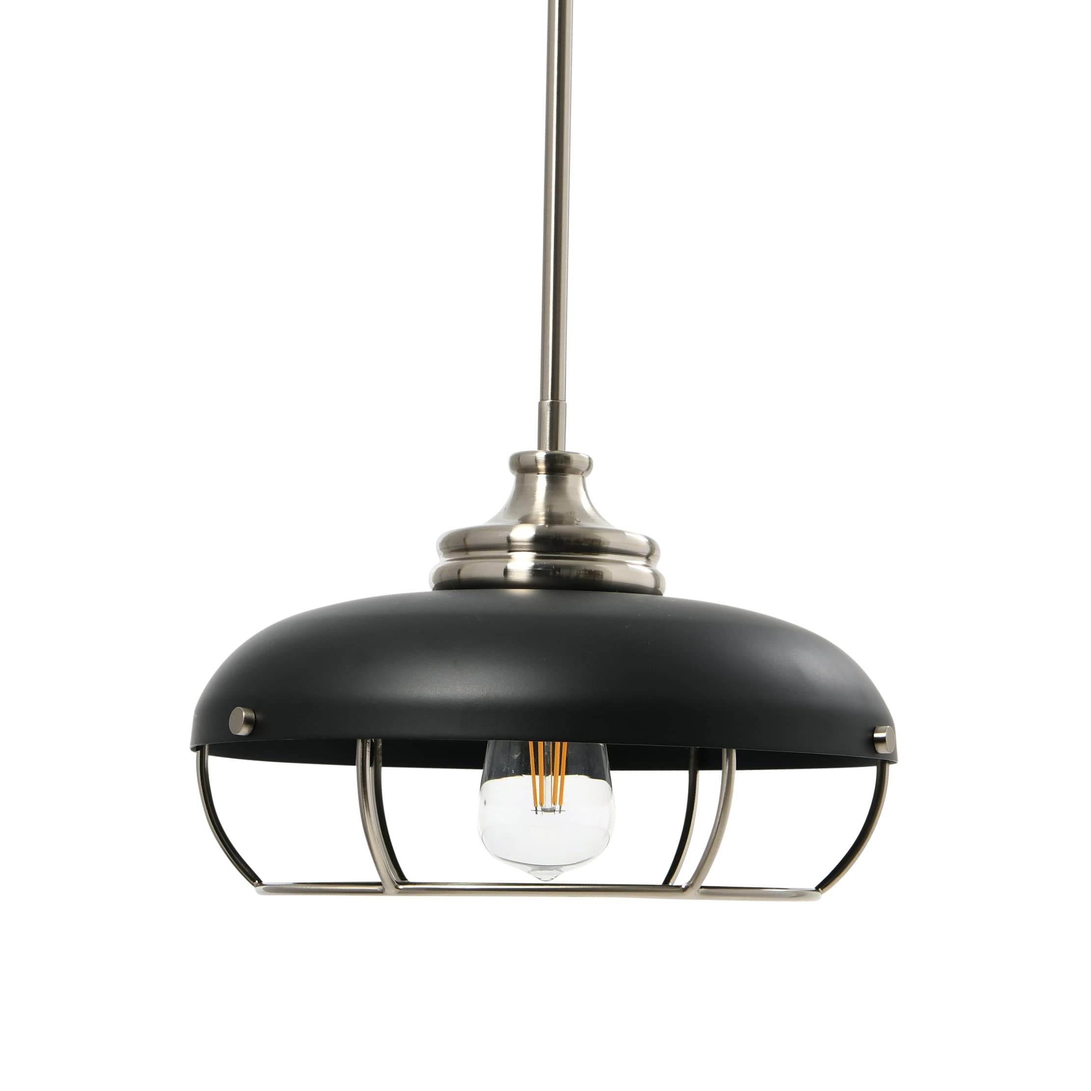 Caged Dome Metal Semi-Flush Mount Ceiling Light, Brushed Brass and Navy Blue