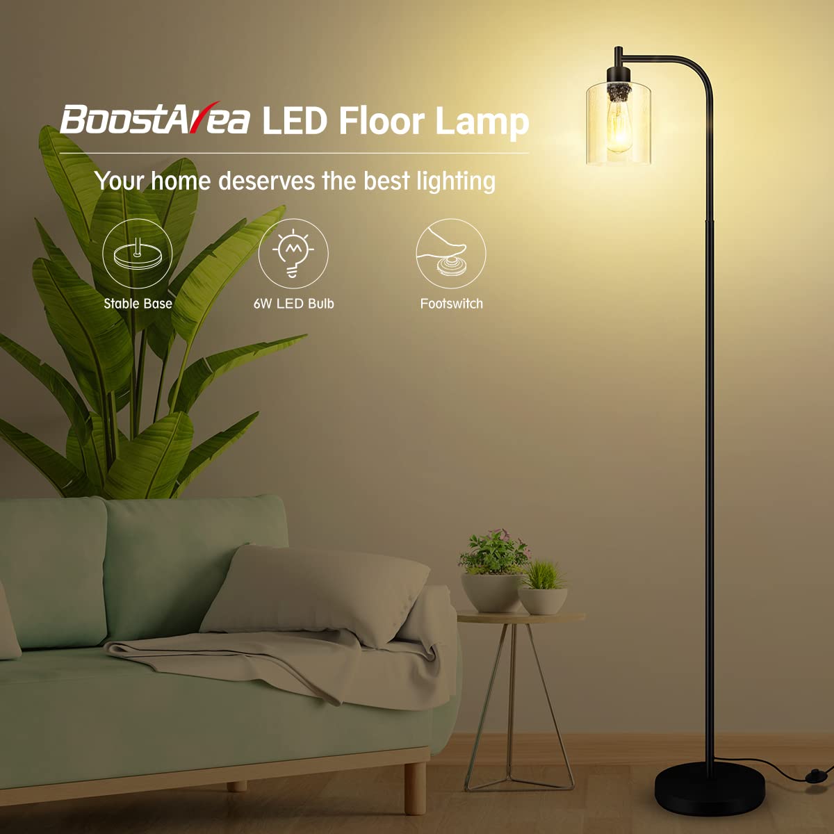 Floor Lamp, 6W Black Modern Floor Lamp with 4W Adjustable Reading Lamp, 2700K Energy-Saving LED Bulbs Included, Industrial Bright Floor Lamp for Bedroom, Living Room and Office