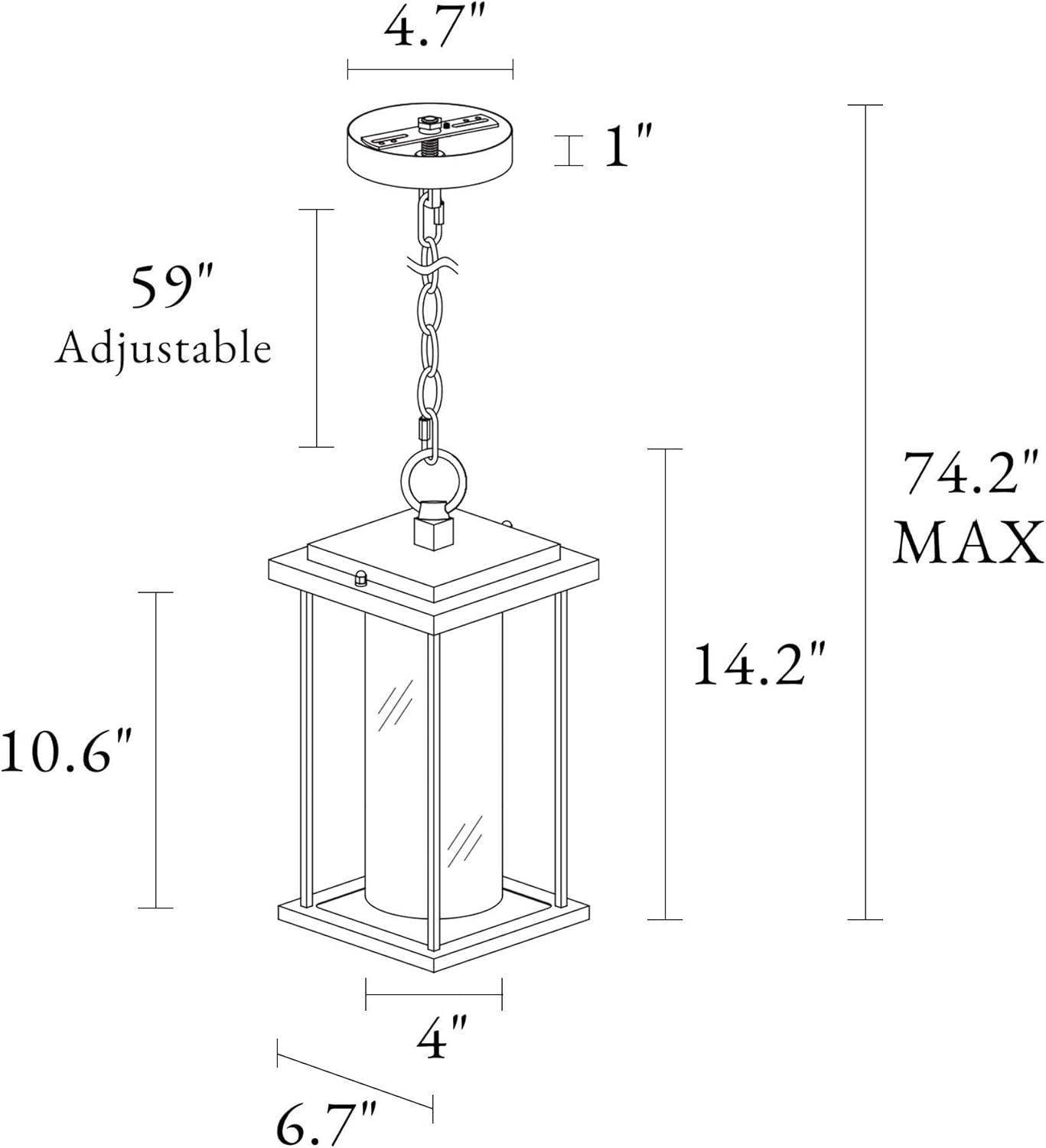 Outdoor Pendant Light Fixture, Farmhouse Exterior Hanging Lights with Water Ripple Glass & Adjustable Chain, Black Ceiling Outdoor Rectangle Hanging Lantern for Front Door, Entry, Porch, and Gazebo