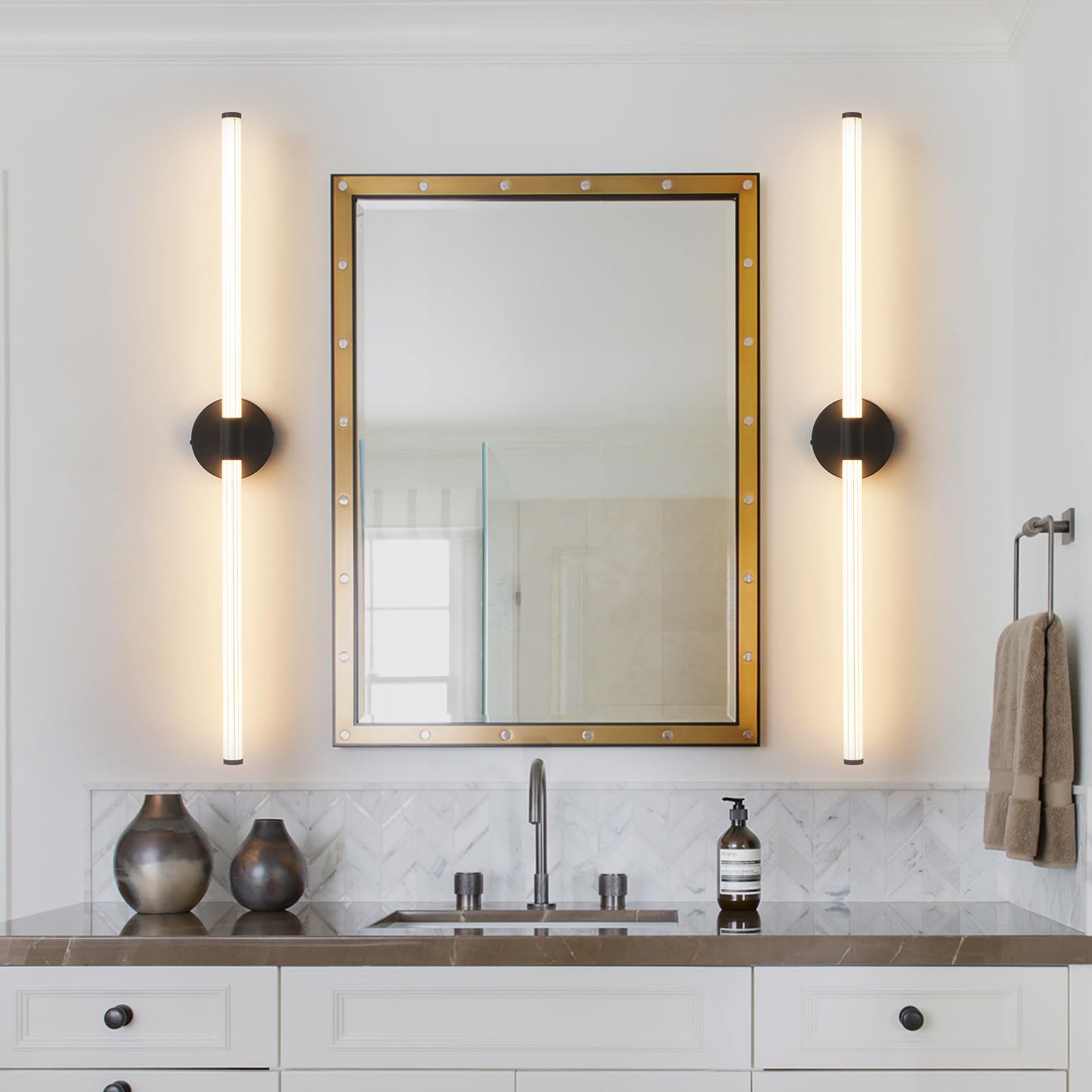 LED Bathroom Light Fixtures Gold Bathroom Vanity Lights Over Mirror 360° Full Lighting Dimmable LED 22 inch Vanity Light Bar Modern Wall Sconce Warm Light for Bedroom Living Room