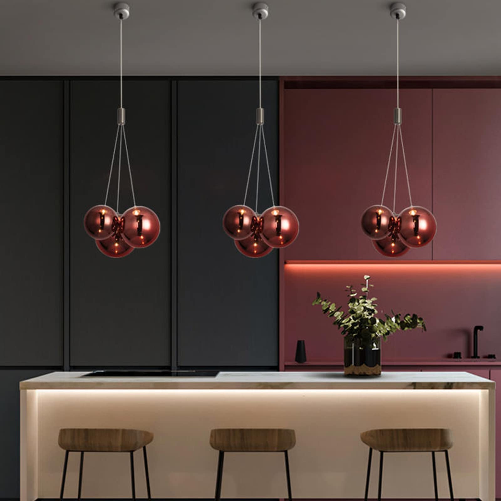 Modern LED 3 Way Glass Ball Ceiling Pendant Lights Cluster Simple Kitchen Island Lighting Fixture 3-Lights Hanging Lamp Chandelier for Dining Room(Grey), Gray (GYDD-0718-1)