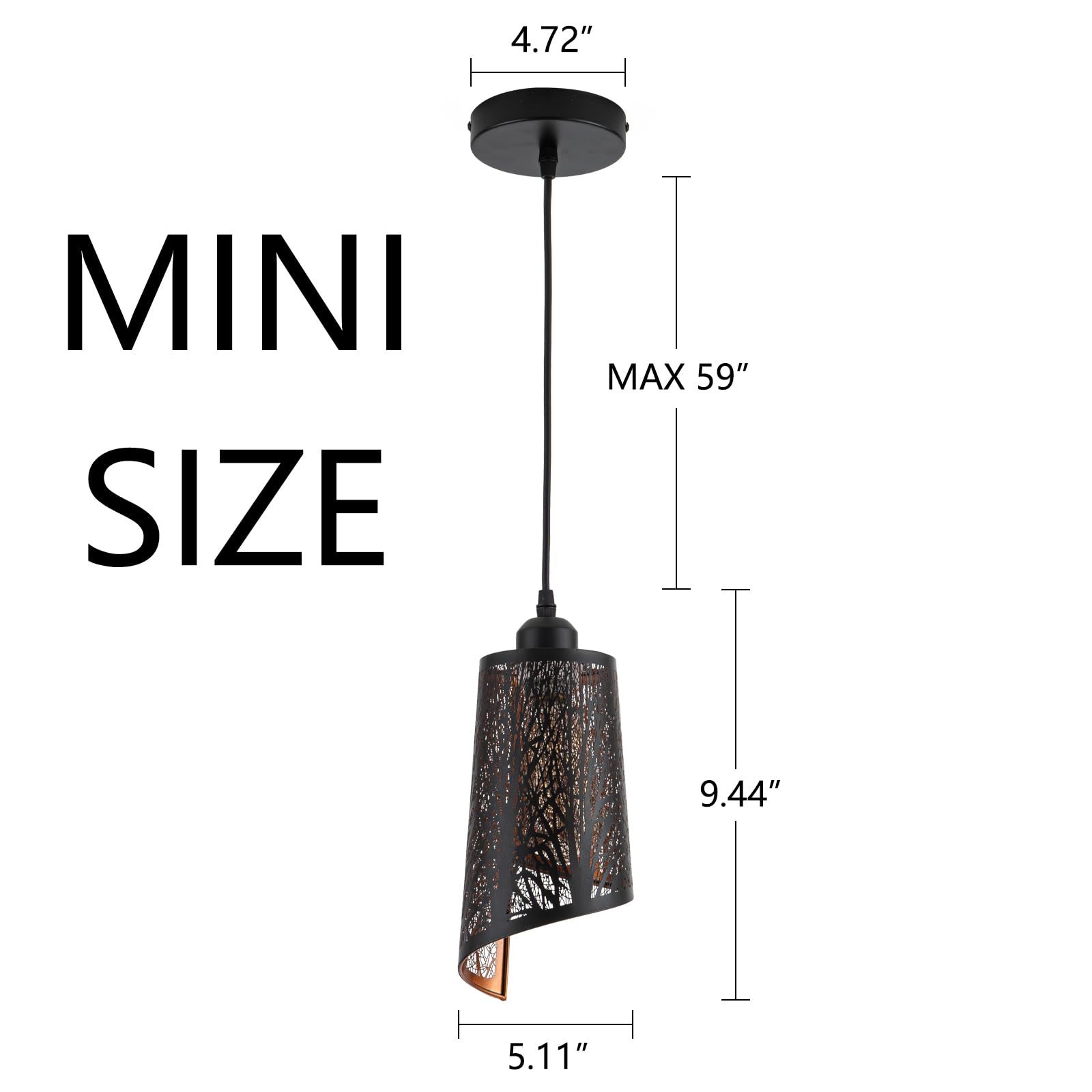 Industrial Black Pendant Light Fixture Vintage Mini Black Pendant Lighting with Gold Finish Rustic Hollow-Carved Small Pendant Light for Kitchen Island, Dining Room, Bedroom