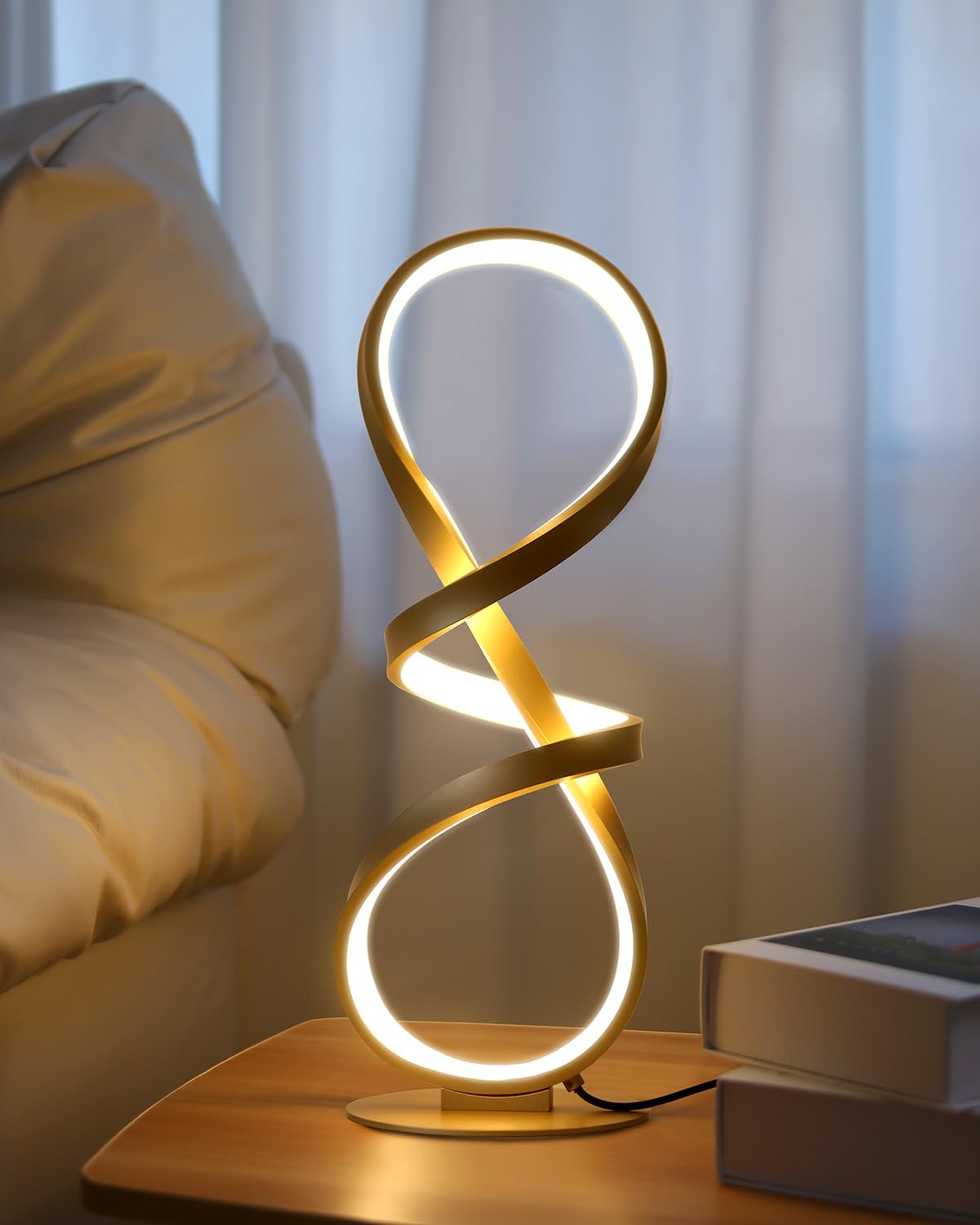 Modern Desk Lamp, LED Touch Dimmable Spiral Table Lamp, 3 Color Temperature Contemporary Nightstand Lamp, Unique Bedside Lamp for Living Room, Bedroom, Cool Lamps for Ideal Gift, Gold