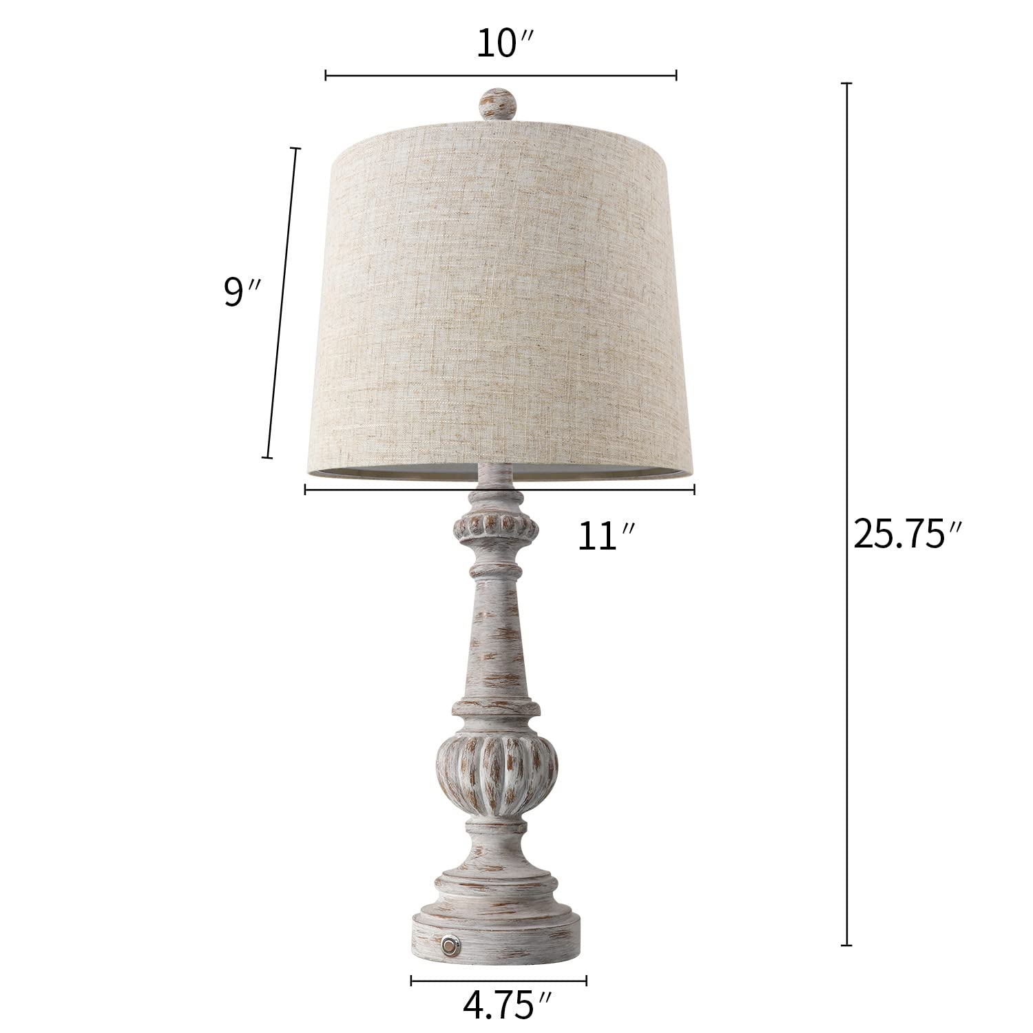 24.5" Mid Century Single Table Lamp for Living Room Farmhouse Linen Bedside Lamps for Bedroom Kids Room Dorm Office Rustic Lamps for End Table Nigntstand Resin