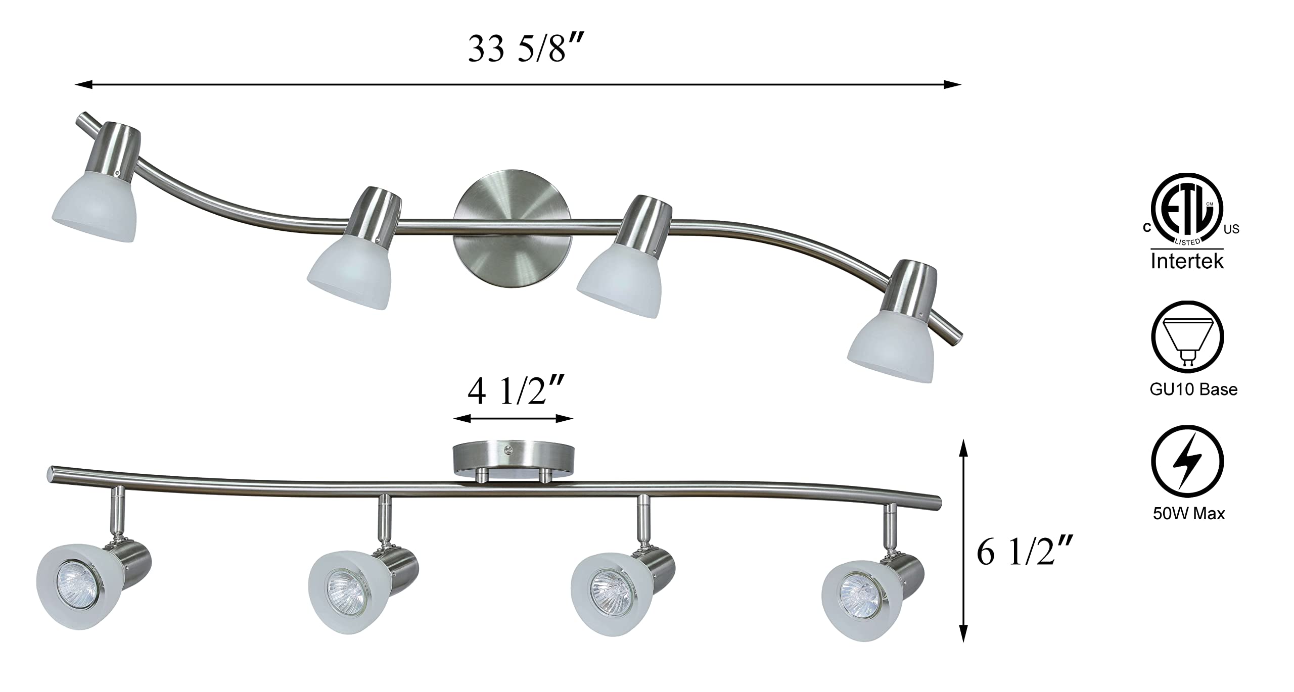 Track Light, 4 Light Kitchen Track Lighting, Modern S-Shaped Ceiling Track Light Bar Brushed Nickel Finish XB-TR1223-4-BN