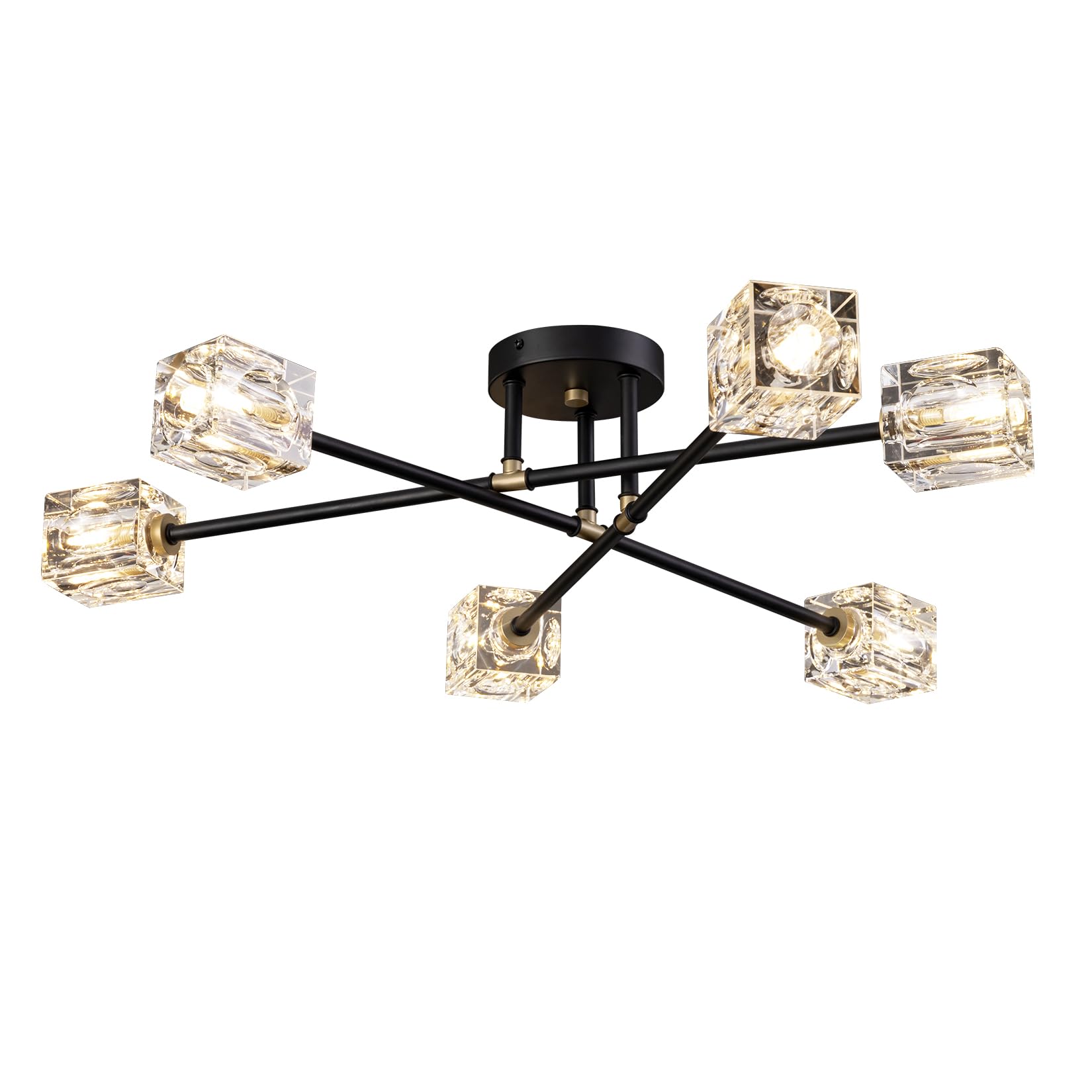 Semi Flush Mount Ceiling Light Fixture Modern 6 Lights Gold Crystal Chandelier,Brushed Nickel Sputnik Chandeliers for Hallway Entryway Bedroom Dining Room Farmhouse Kitchen Office