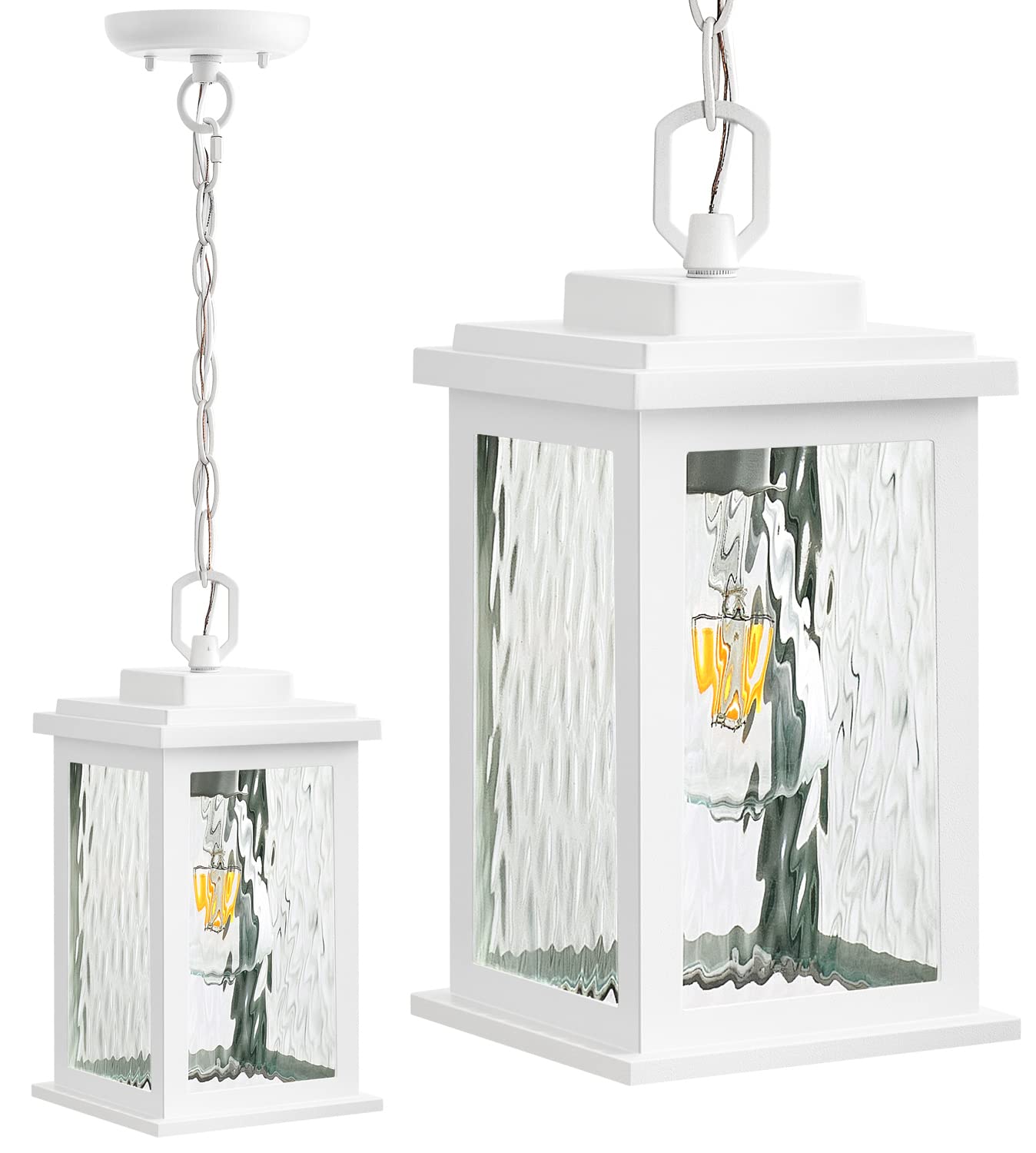 Outdoor Pendant Light Fixture, Farmhouse Exterior Hanging Lights with Adjustable Chain, Anti-Rust Aluminum Frame with Tempered Water Glass, Hanging Lantern for Front Door Ceiling Entry Porch