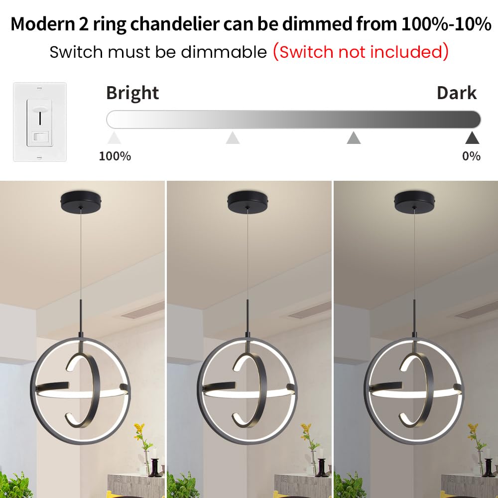 Modern LED Chandelier Dimmable 2 Ring Gold Pendant Light Acrylic 34W 4000K Height-Adjustable Modern Chandelier for Dining Room Living Room Bedroom Kitchen Island Foyer Stairway