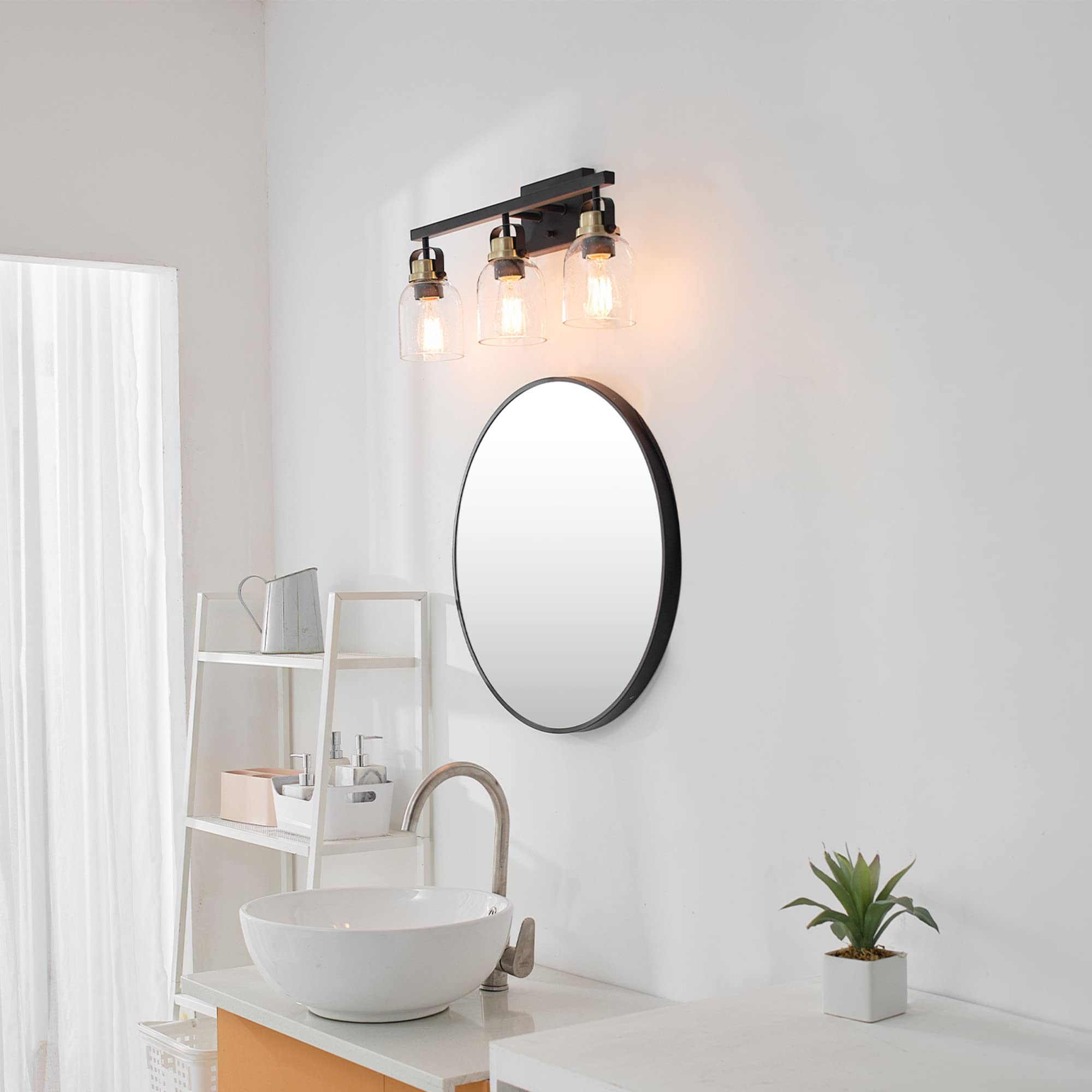 Globe Electric 51710 Bathroom Accessory Set, Matte Black, 3-Light Vanity Light, Towel Bar, Towel Ring, Robe Hook, Toilet Paper Holder, Bathroom Lights Over Mirror, Home Décor, Brooklyn, 5-Piece