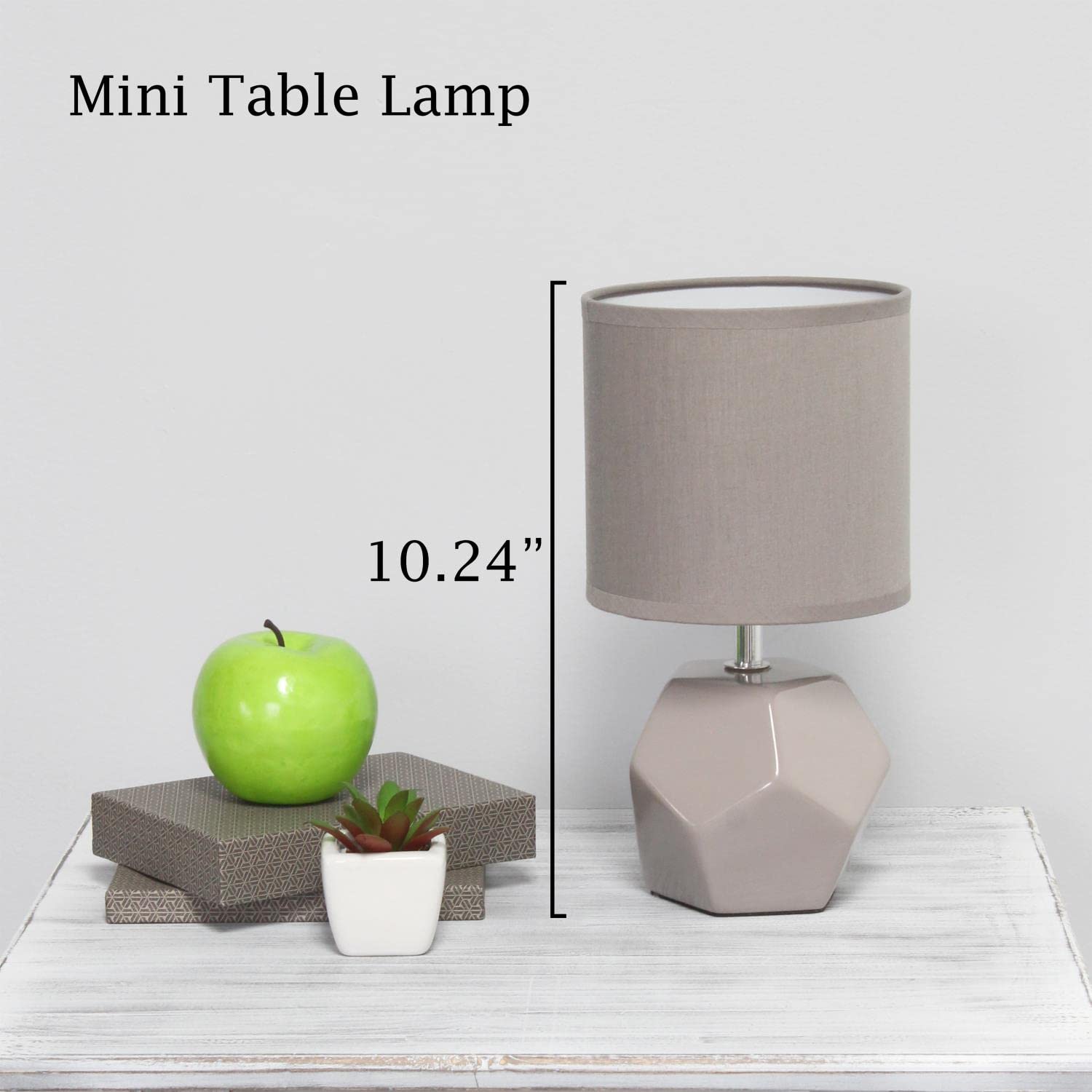 Round Prism Mini Table Lamp with Matching Fabric Shade, Gray