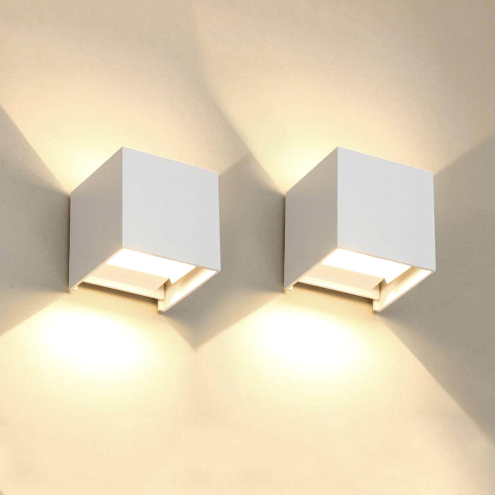 2 Pack LED Outdoor Wall Lights Exterior/Interior, Up and Down Lights IP65 Waterproof Wall Sconces, Square Aluminum Outdoor Wall Lighting Fixtures, Modern Black 12W 3000K Warm Lights