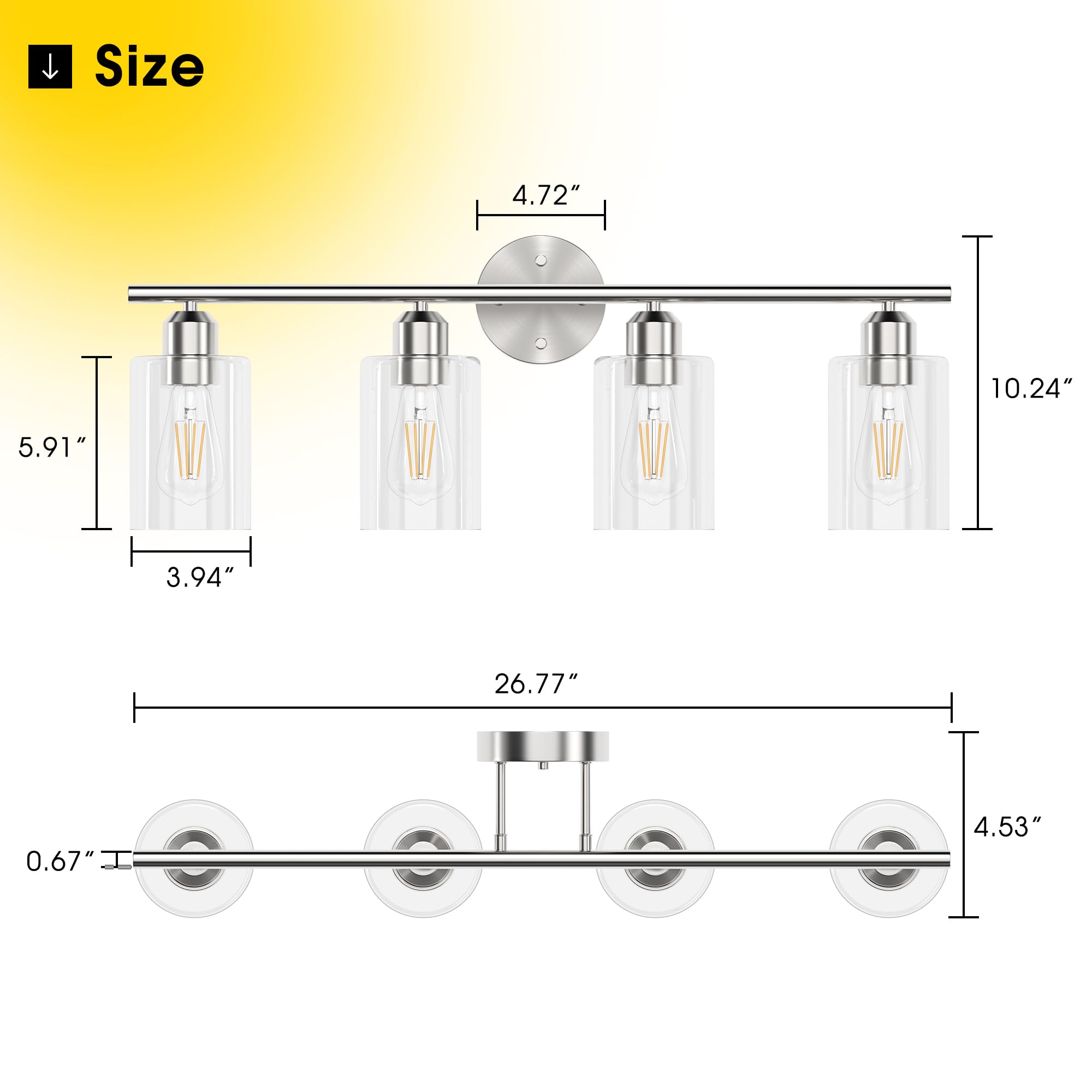 Bathroom Vanity Light Fixtures Matte Black Bathroom Lighting Fixture, 3 Lights Bathroom Light Fixture Over Mirror, Modern Black Vanity Light, UL Certified Wall Sconces with Glass Shades