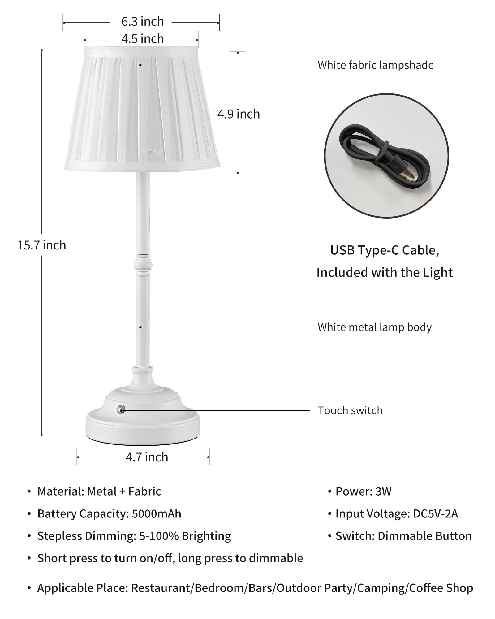 KDG Portables Cordless Table Lamp, Fabric Shade Desk Lamp, 5000mAh Rechargeable Battery Powered Lighting, Dimmable Light for Dining Room, Bedroom, Bedside, Bar, Night Light, Camping, Balcony (Bronze)