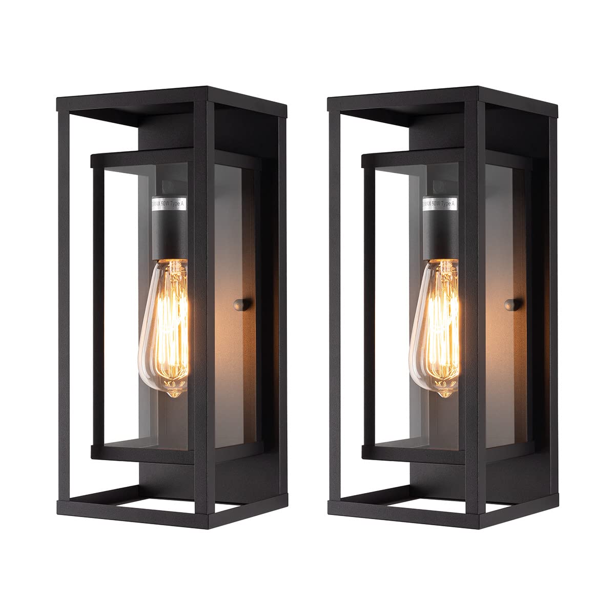 14" Classic Outdoor Wall Sconce 1 Light in Matte Black Rectangular Metal Frame and Clear Glass Shade Waterproof Porch Light Patio Light Pack of 2