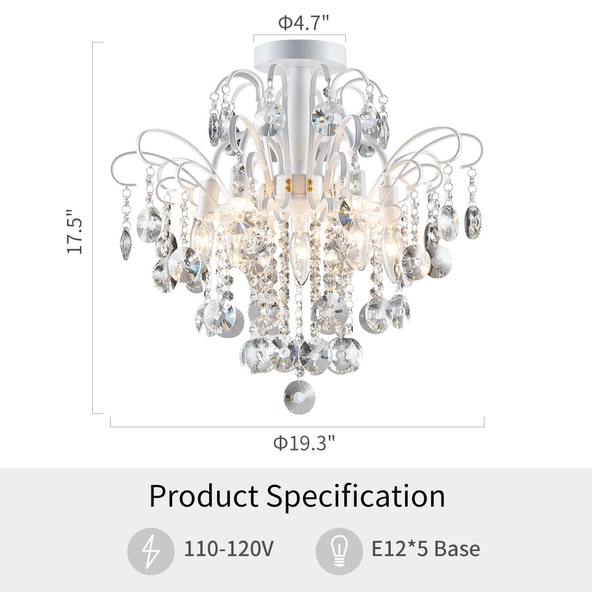 Crystal Chandelier Flushmount Ceiling Light Modern Lighting Fixture for Bedroom Hallway Bar Kitchen Bathroom, H 17.5'' x W 19.3'', E12 Base, Gold