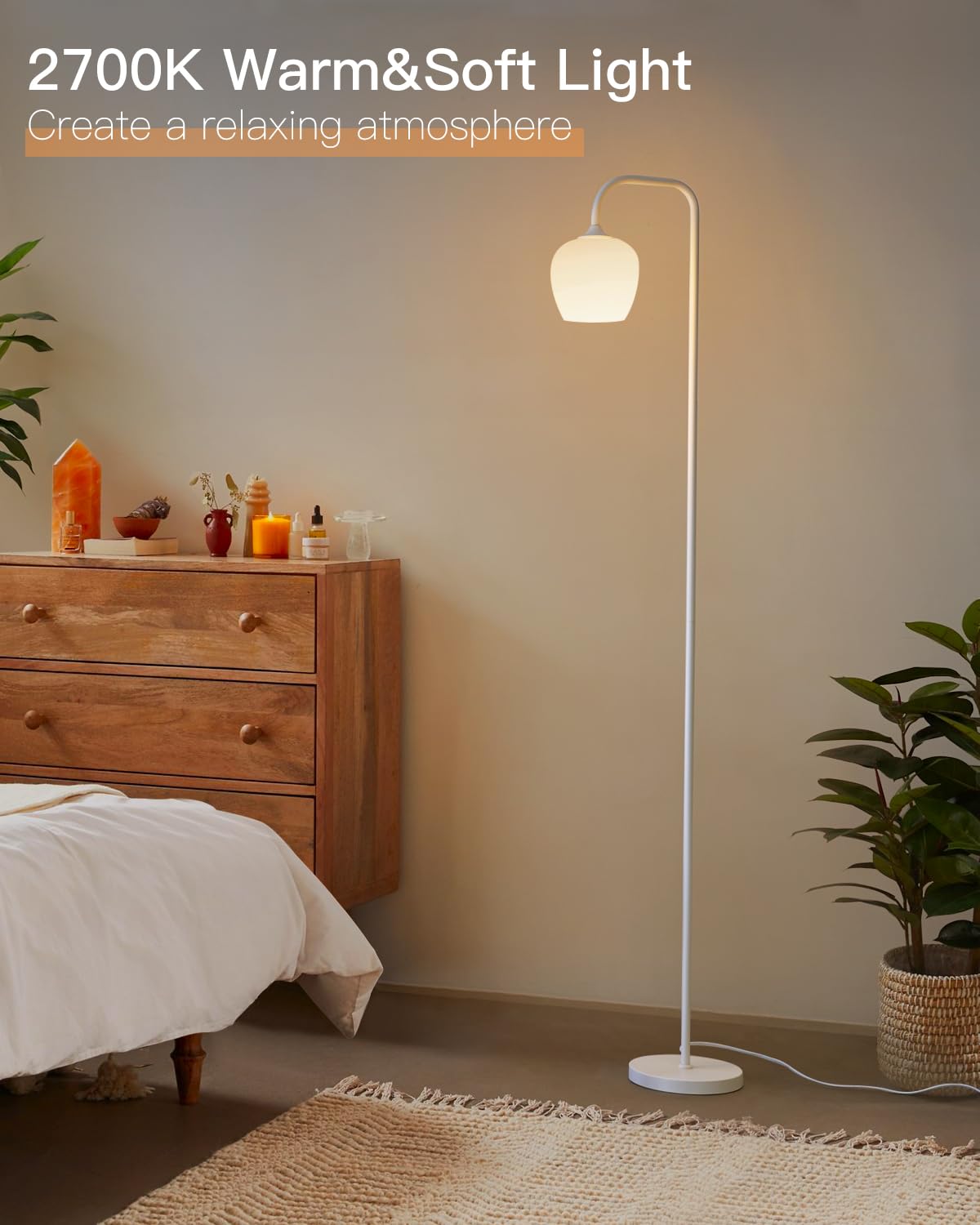 White Floor Lamp-Modern Standing Lamp for Living Room Bedroom, Opal Glass Lamp Shade, LED Bulb Included, for Reading Office, Simple Design Home Decor for Christmas Thanksgiving Day