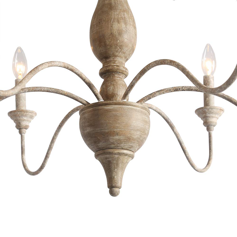 Chandeliers Wood 6 Lights Rust Arms for Dining, Bedroom, Living Room and Bathroom, Brown Lamp Body Size:D29.5 xH24.5