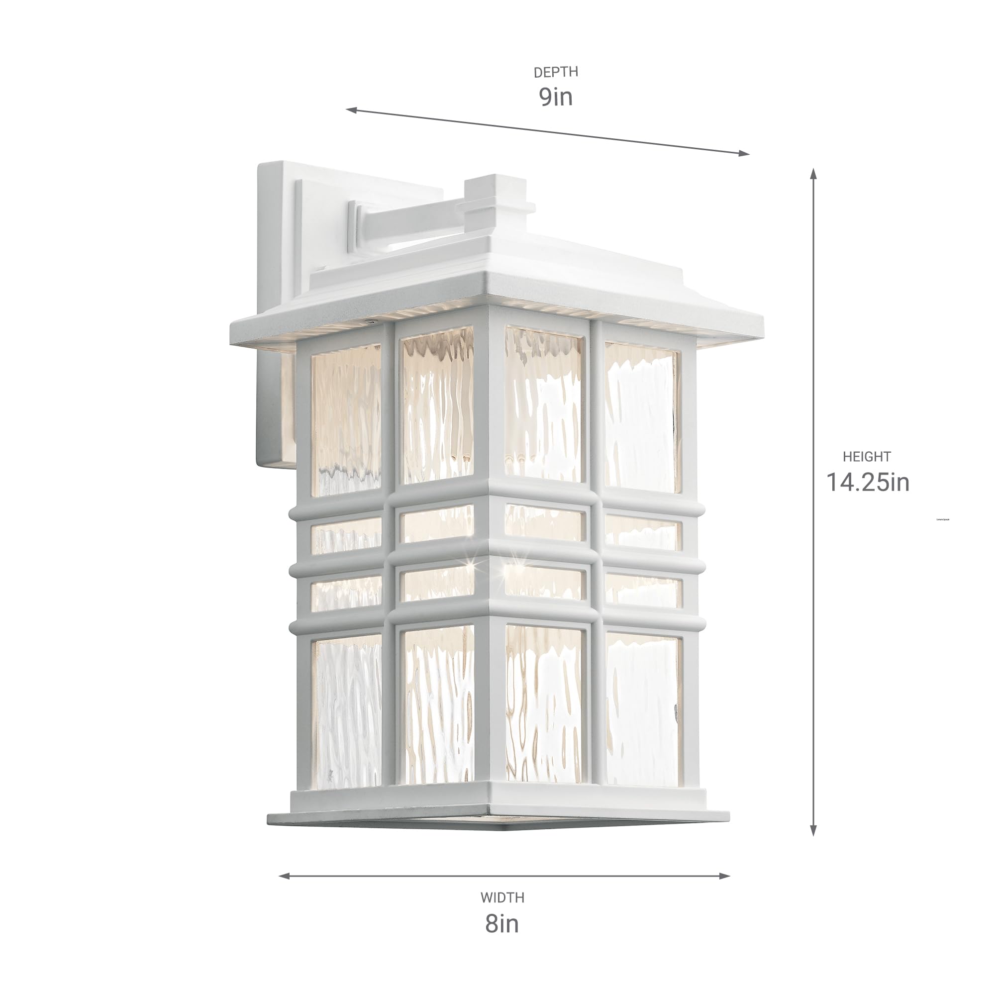 Square 12" Outdoor Wall Light in White, 1-Light Exterior Wall Sconce with Clear Hammered Glass, (12" H x 6.5" W), 49829WH