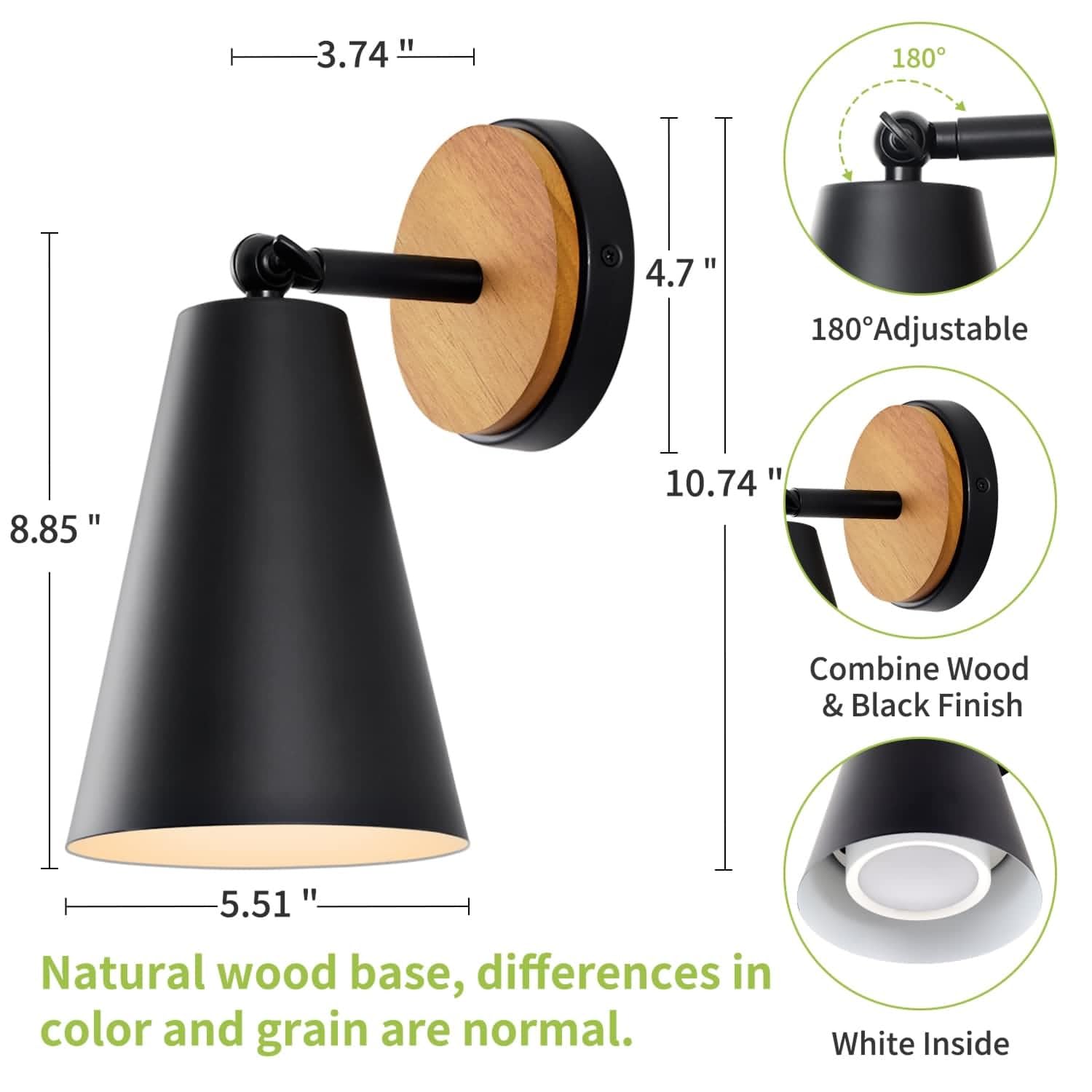 Wood Battery Operated Wall Sconce, IR Remote Control Battery Operated Sconces, Matte Black Battery Operated Wall Sconce, Wall Lights Battery Operated for Bedrooms, Living Room