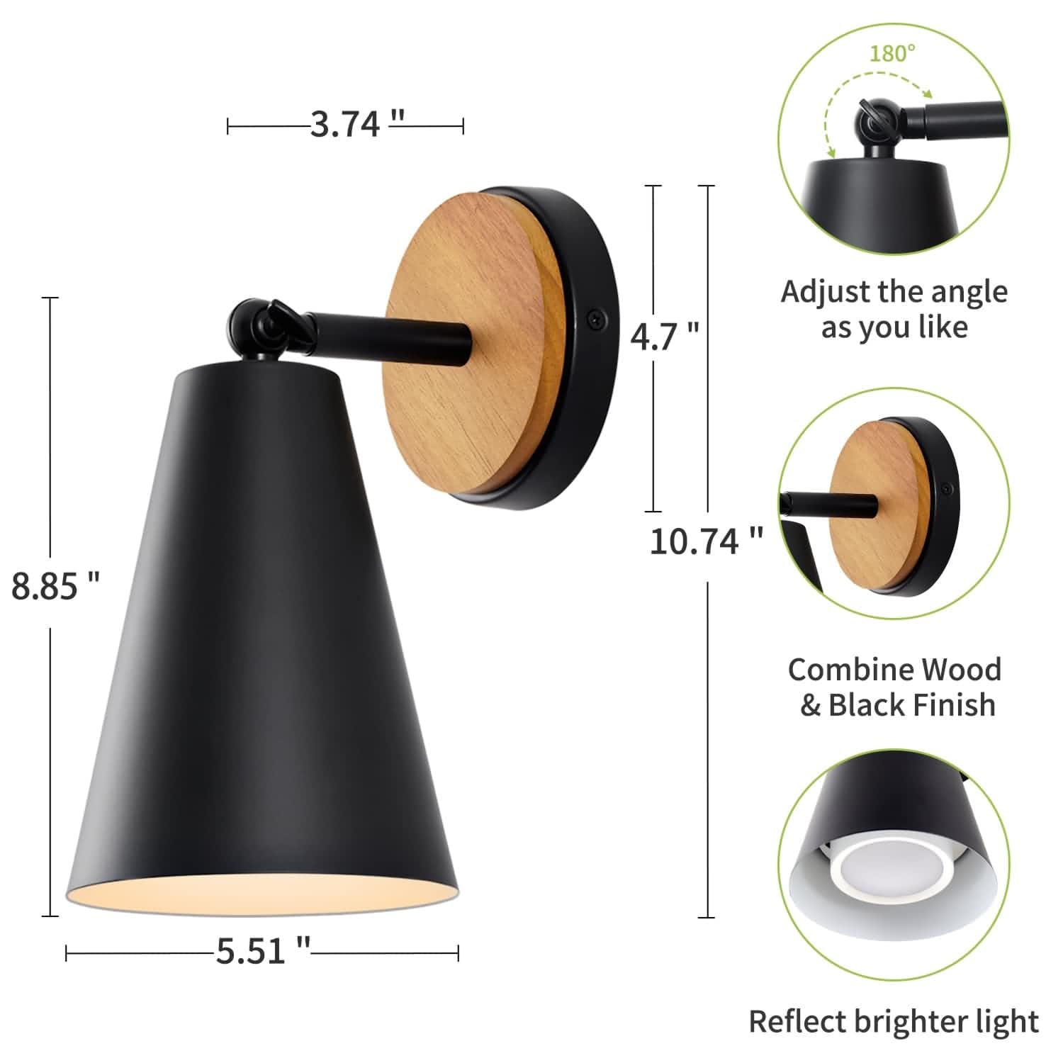 Wood Battery Operated Wall Sconce, IR Remote Control Battery Operated Sconces, Matte Black Battery Operated Wall Sconce, Wall Lights Battery Operated for Bedrooms, Living Room