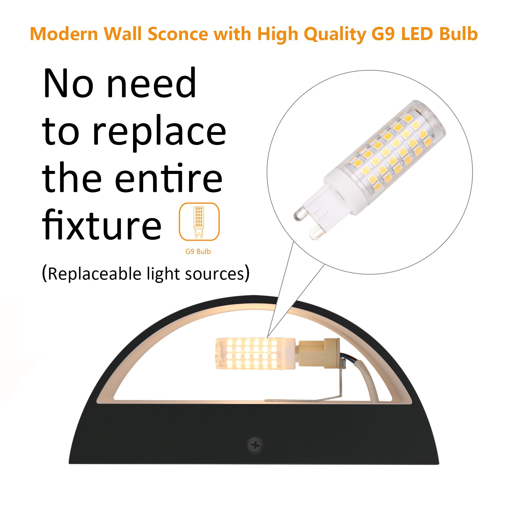 Black Modern LED Wall Sconce Indoor Wall Lights 1 Pack Hardwired Up and Down Wall Mount Light for Living Room Bedroom Hallway Corridor Conservatory Warm White 3000K(with G9 Bulbs)