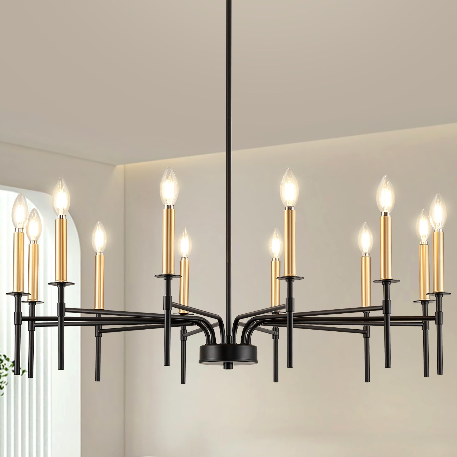 8 Light Modern Farmhouse Black and Gold Chandelier for Dining Room Over Table,Hanging Ceiling Candle Chandeliers Pendant Light Fixture for Living Room Staircase Entryway Foyer Kitchen